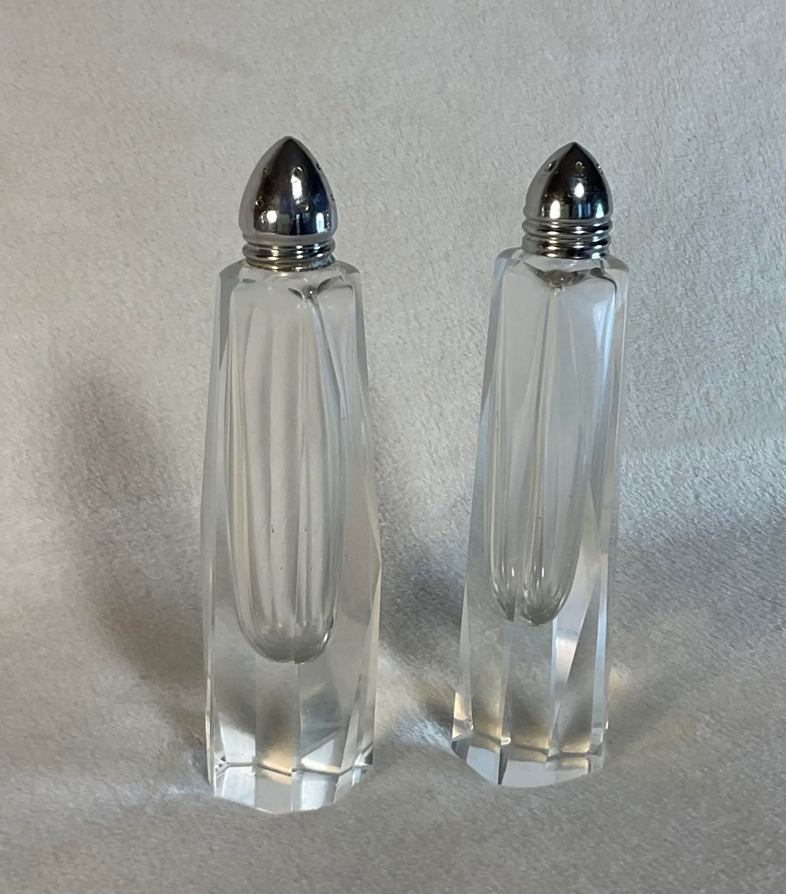 1950s Mid-Century Art Deco Tall Cut Crystal Glass Salt & Pepper Shakers- a Pair - 3