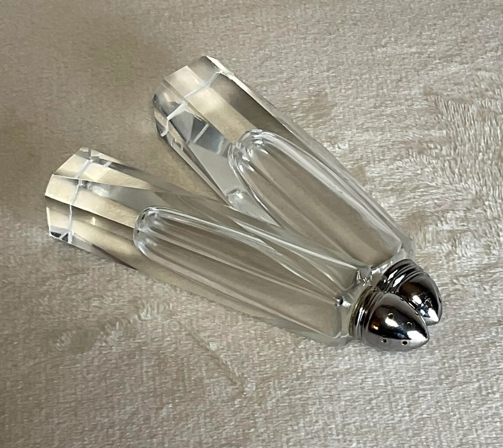 1950s Mid-Century Art Deco Tall Cut Crystal Glass Salt & Pepper Shakers- a Pair - 7