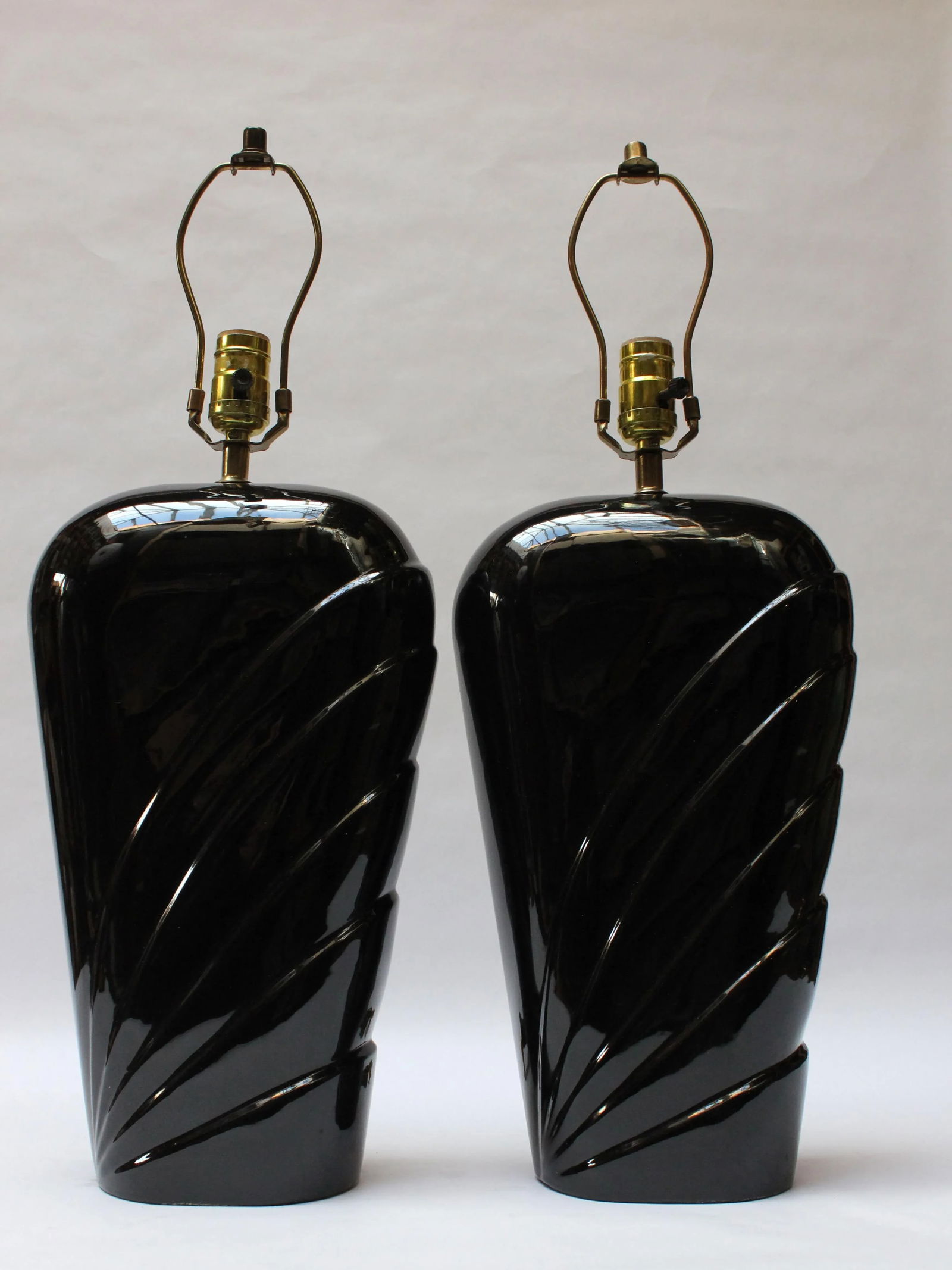 Pair of Postmodern Black Ceramic Table Lamps by O Design - 12