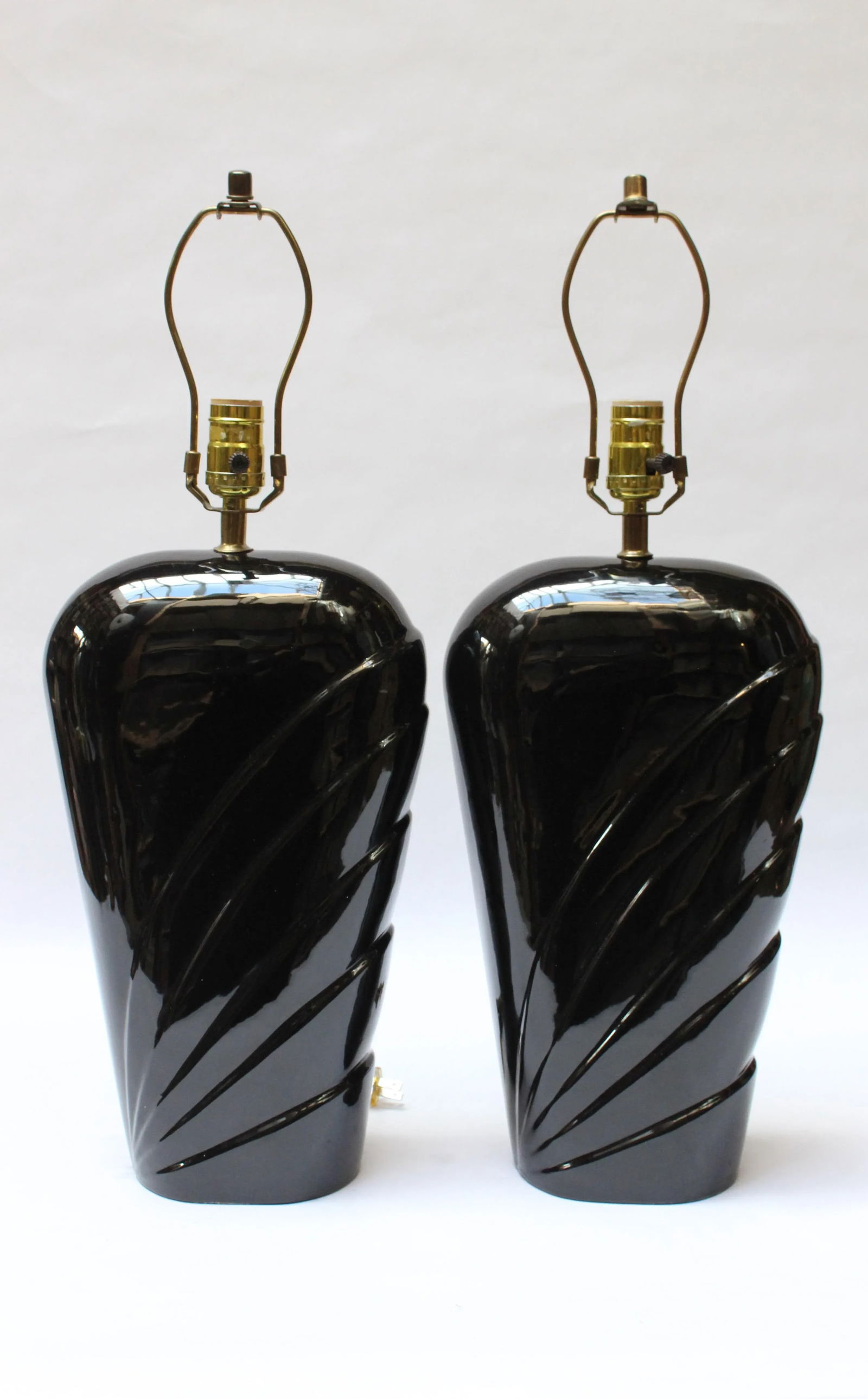 Pair of Postmodern Black Ceramic Table Lamps by O Design - 2