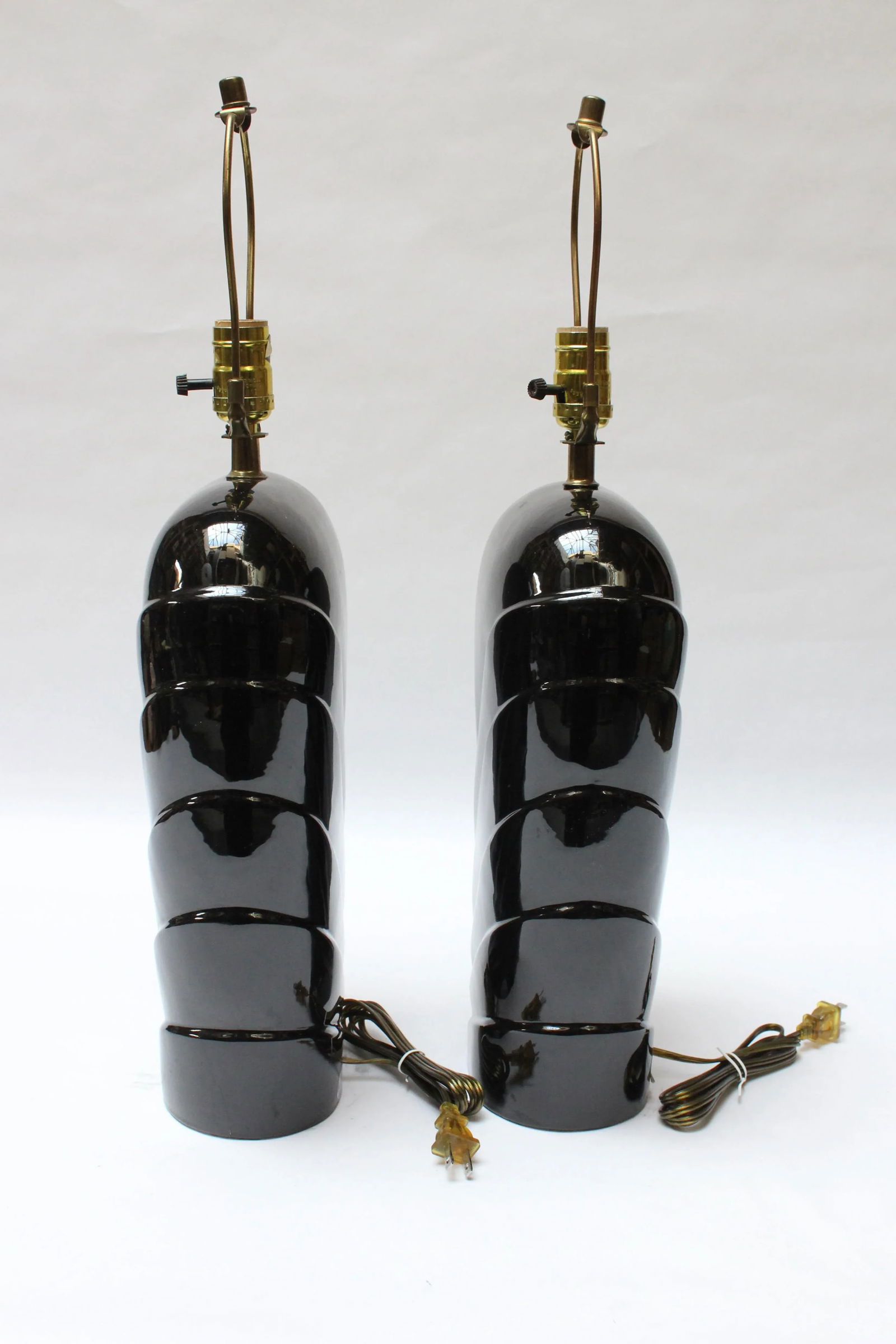 Pair of Postmodern Black Ceramic Table Lamps by O Design - 3