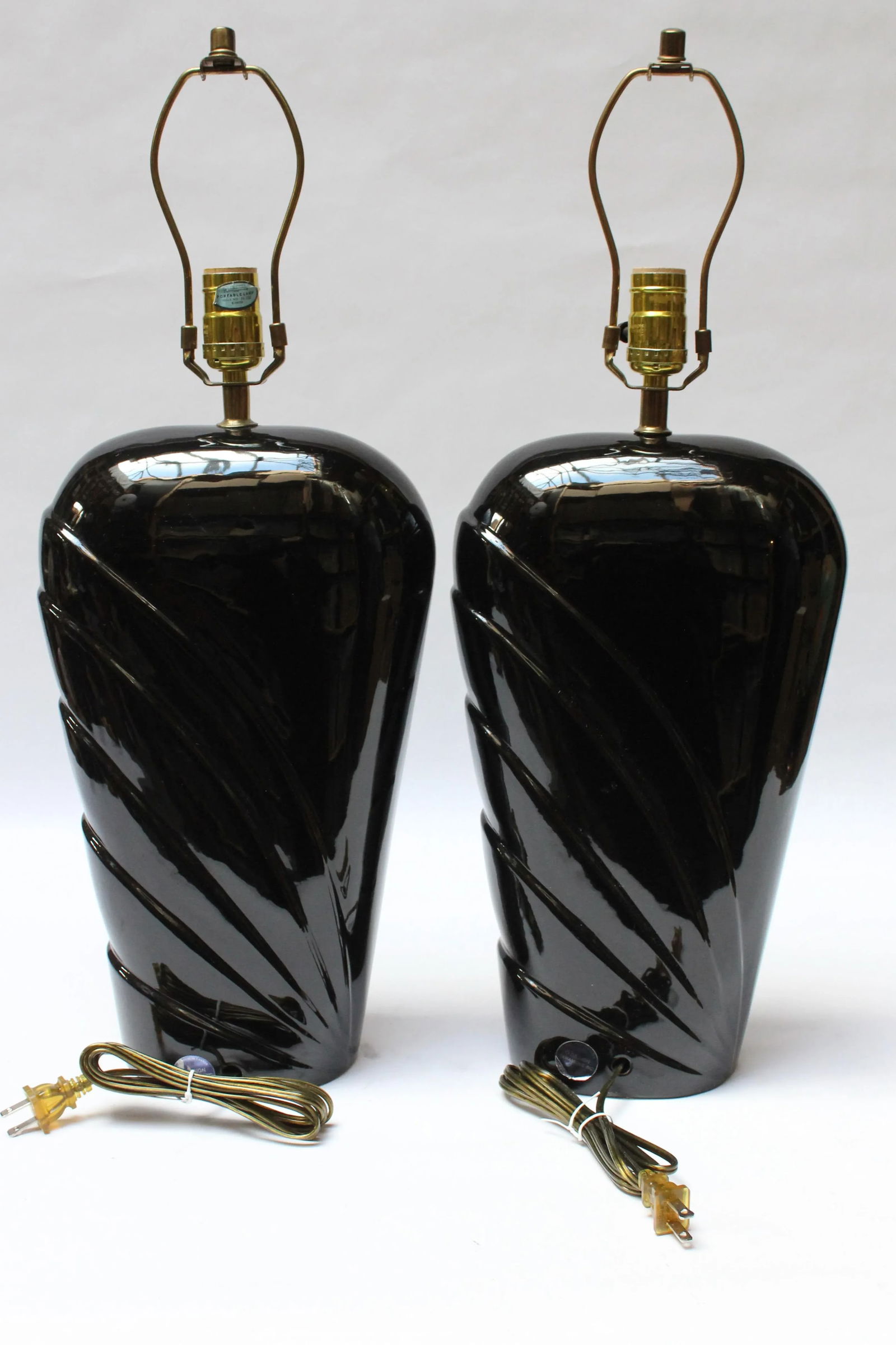 Pair of Postmodern Black Ceramic Table Lamps by O Design - 5