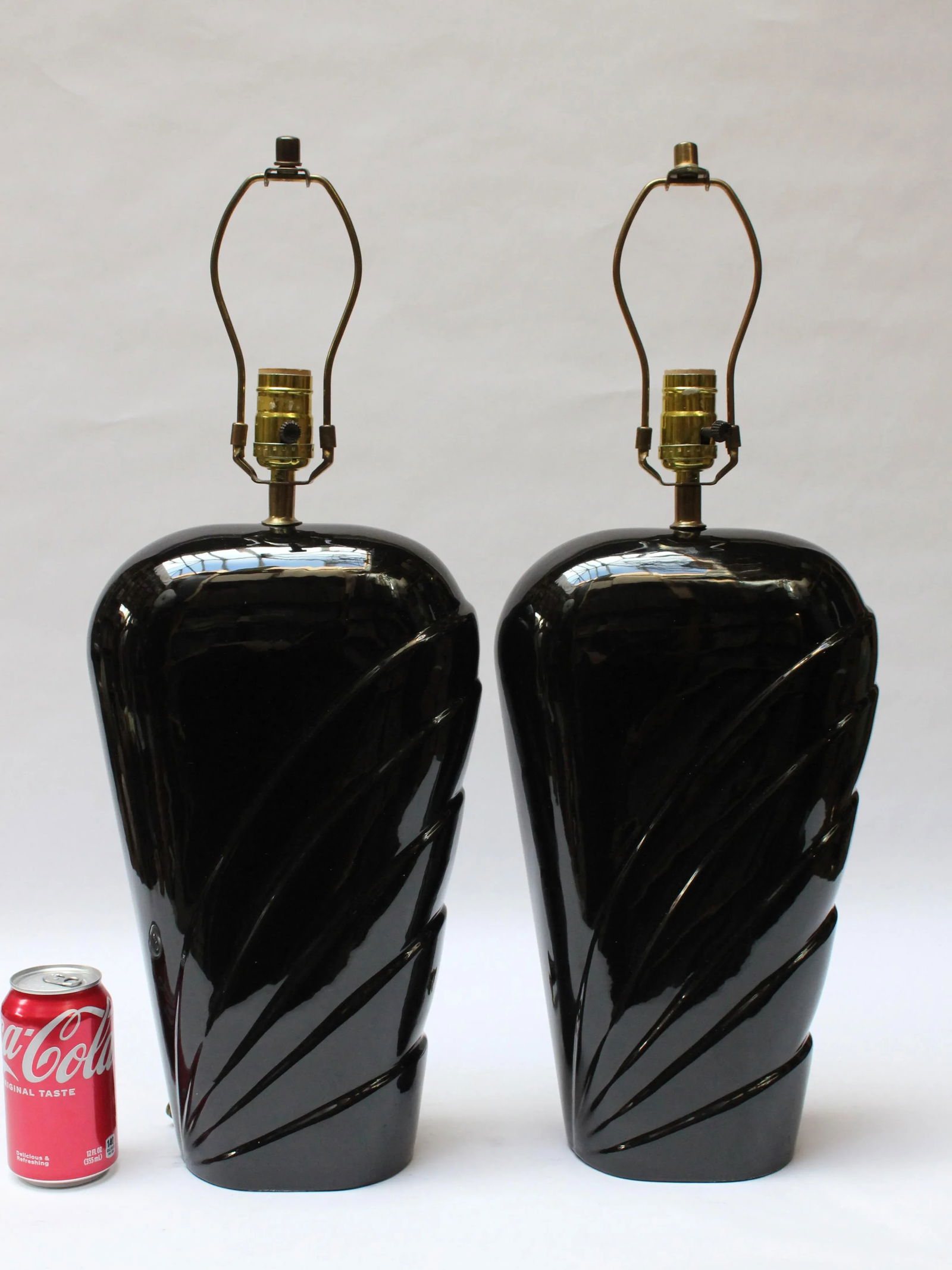 Pair of Postmodern Black Ceramic Table Lamps by O Design - 6