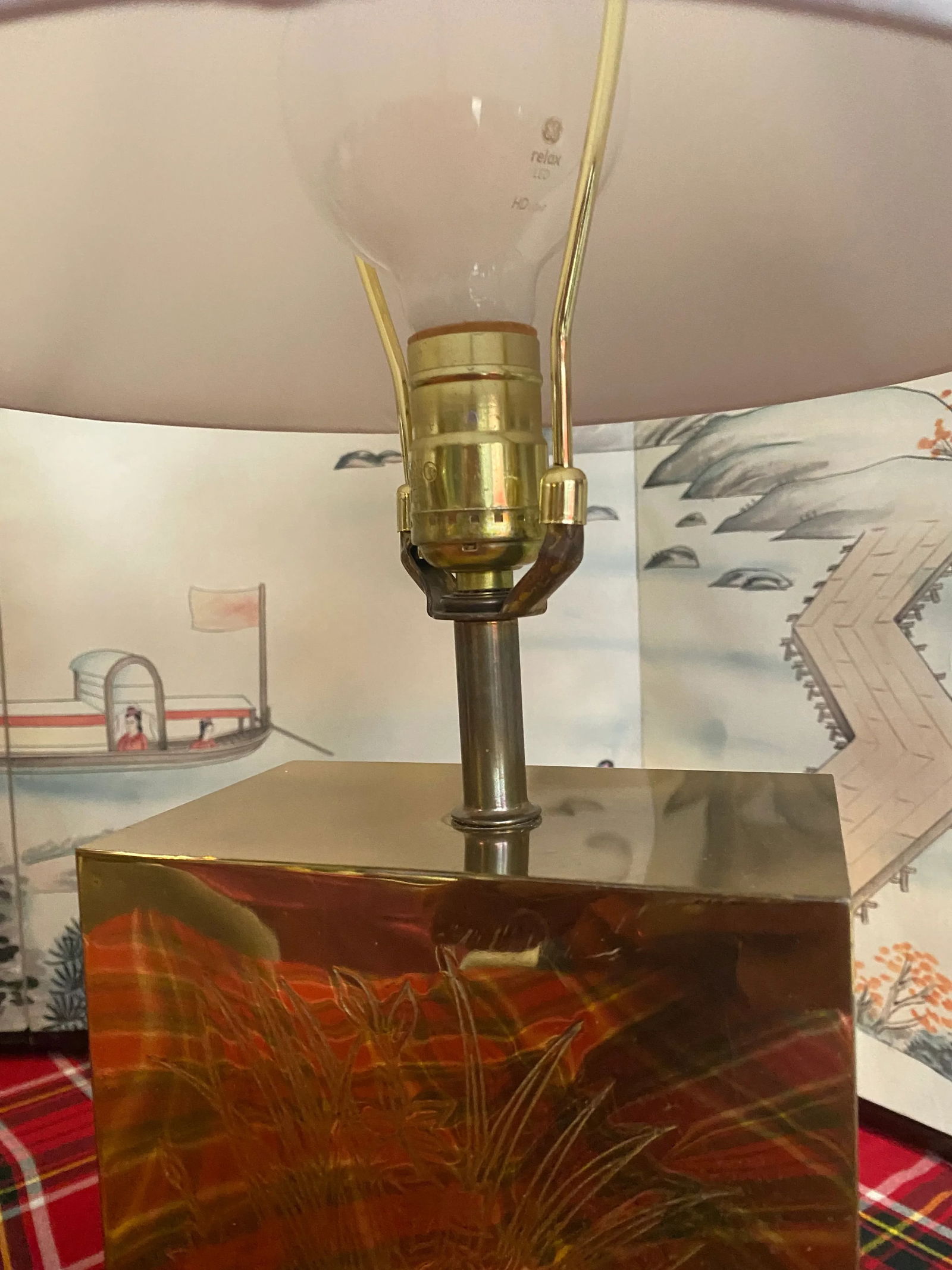 1970s Brass Box Lamps With White Lamp Shades - a Pair - 7