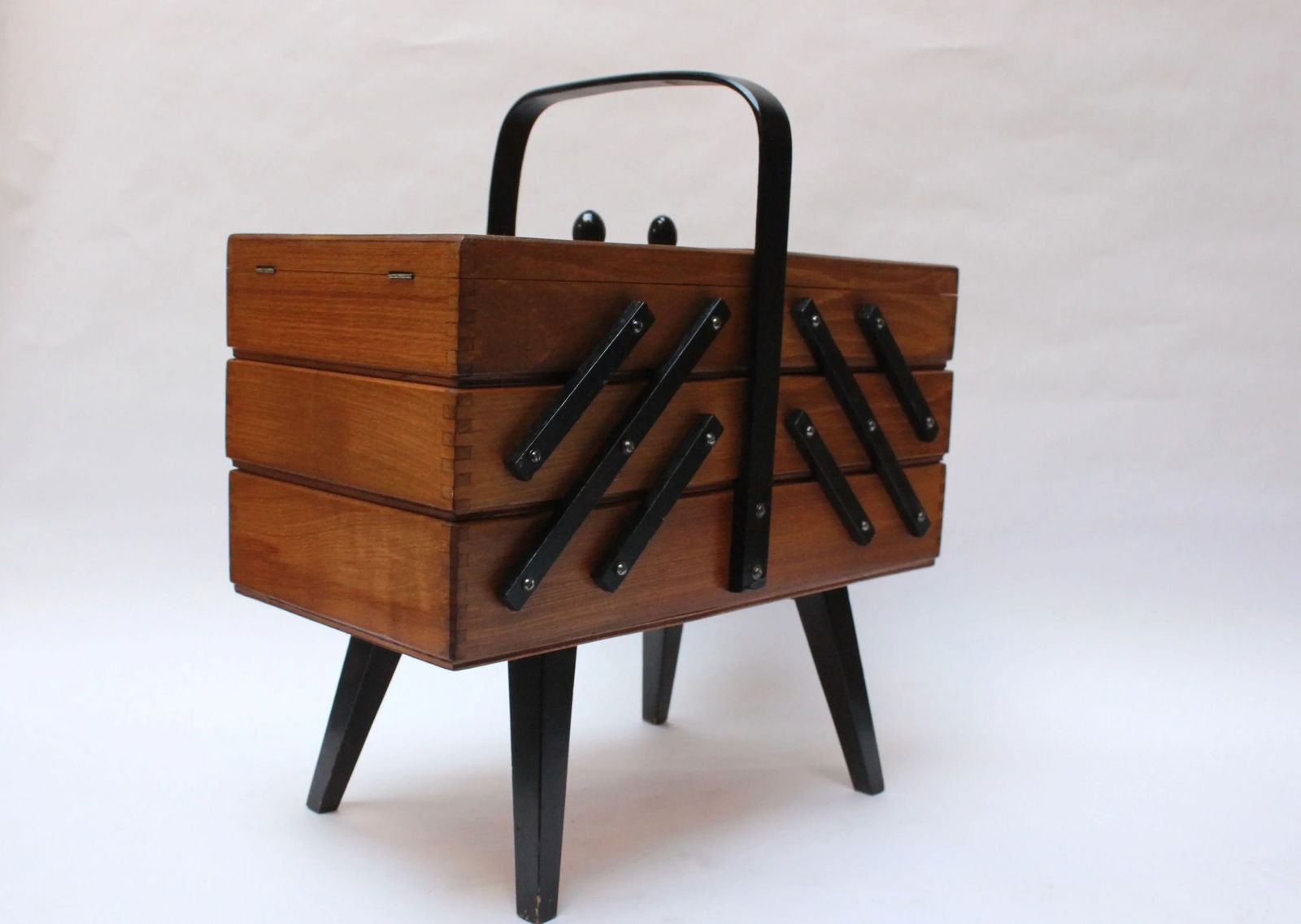 Mid-Century American Modern Stained Oak Extendable Sewing Stand - 2