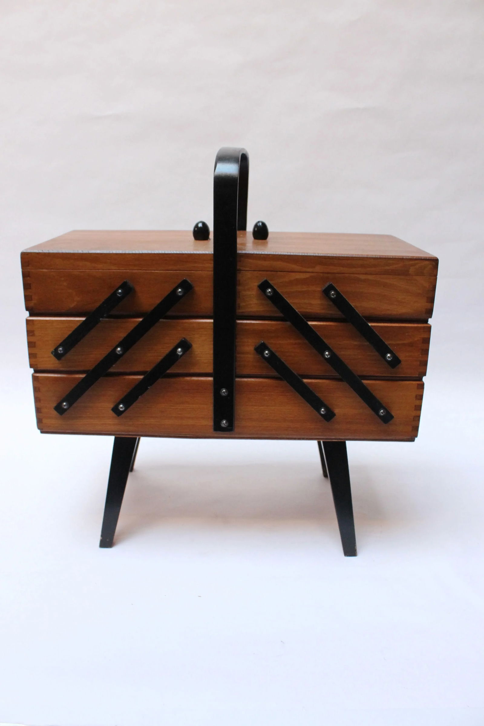 Mid-Century American Modern Stained Oak Extendable Sewing Stand - 3