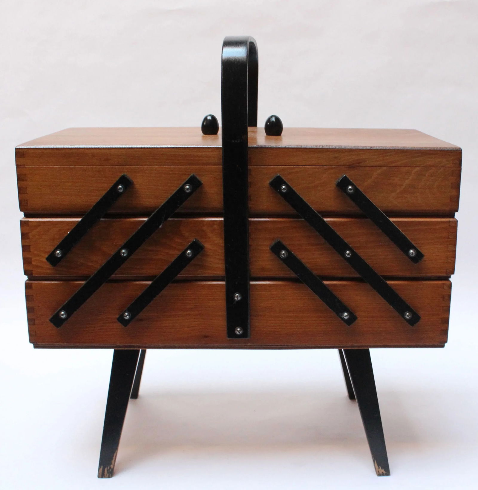 Mid-Century American Modern Stained Oak Extendable Sewing Stand - 6