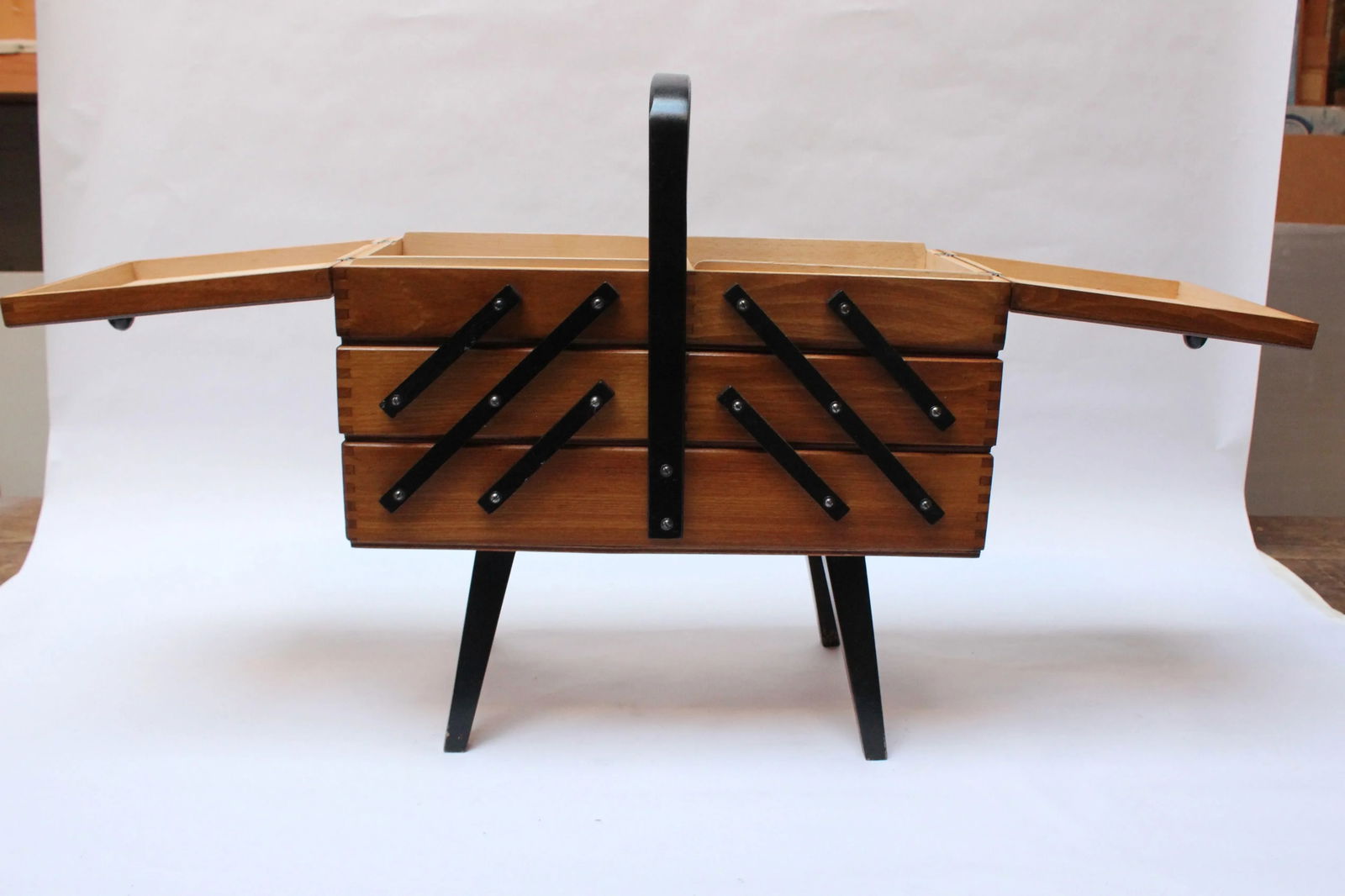 Mid-Century American Modern Stained Oak Extendable Sewing Stand - 7