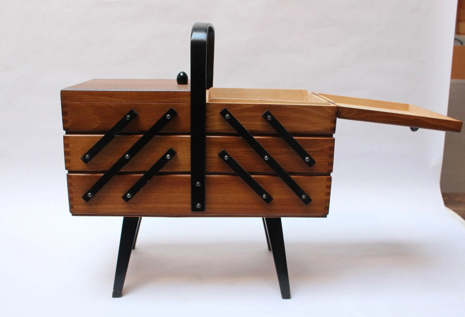 Mid-Century American Modern Stained Oak Extendable Sewing Stand - 8