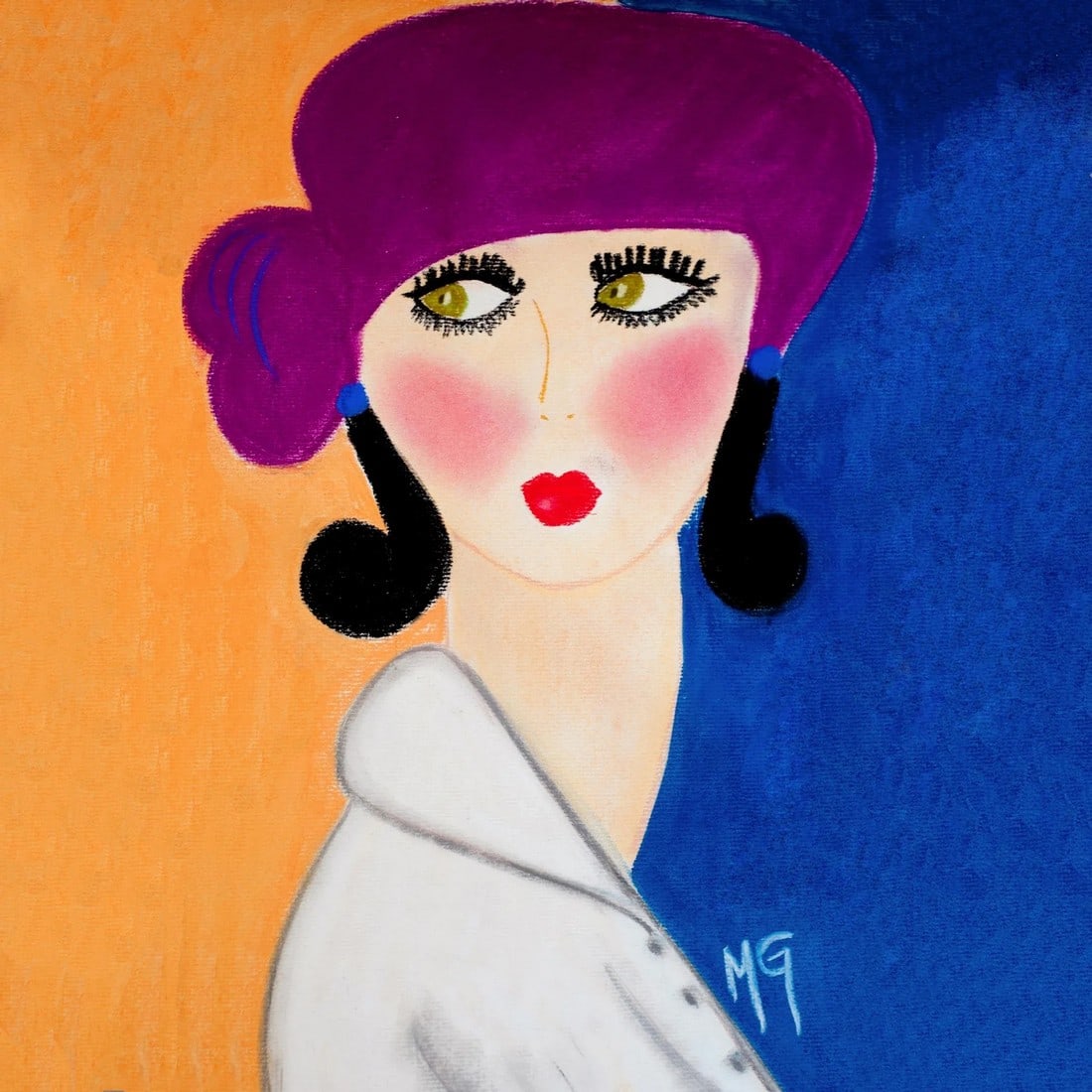 2016 "Lola" Contemporary Expressionist Pastel Portrait Drawing on Paper by Maria Grazia FacciolÃ: Traditionally known as a photographer, Maria Grazia FacciolÃ has ventured beyond a literal interpretation from the camera – to abstract strokes of the pastel medium. This series of