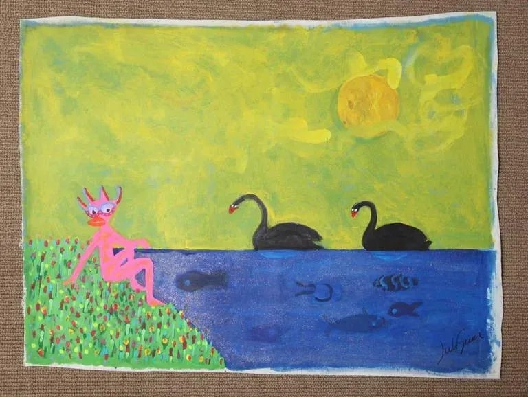 1999 "Habitat in Harmony" Neo Expressionist Folk Art Painting on Mixed Media by Julie Hermoso - 2