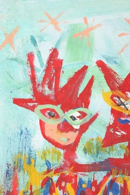 1999 "Together at Last" Neo Expressionist Folk Art Painting on Mixed Media by Julie Hermoso - 4