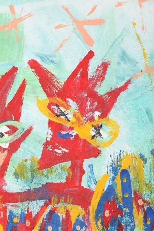 1999 "Together at Last" Neo Expressionist Folk Art Painting on Mixed Media by Julie Hermoso - 5