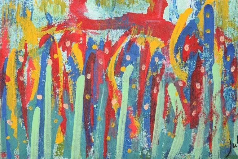 1999 "Together at Last" Neo Expressionist Folk Art Painting on Mixed Media by Julie Hermoso - 6