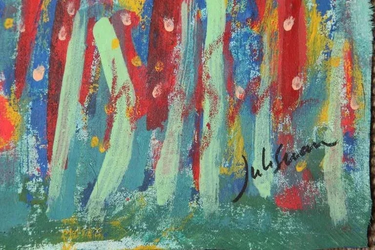 1999 "Together at Last" Neo Expressionist Folk Art Painting on Mixed Media by Julie Hermoso - 7