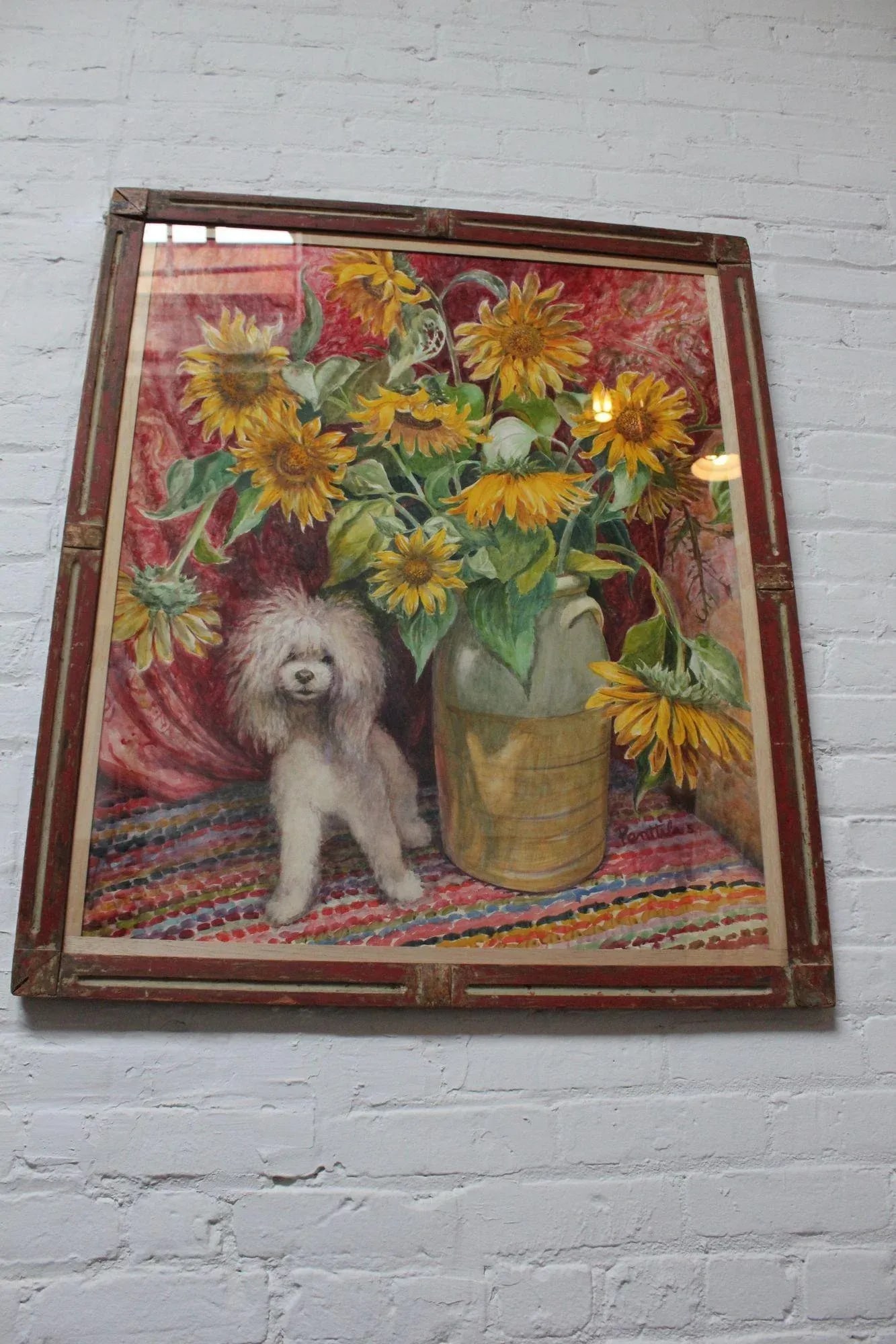 Parker Elwood Panttila "Poodle With Sunflowers" Acrylic Portrait Still Life on Canvas - 2