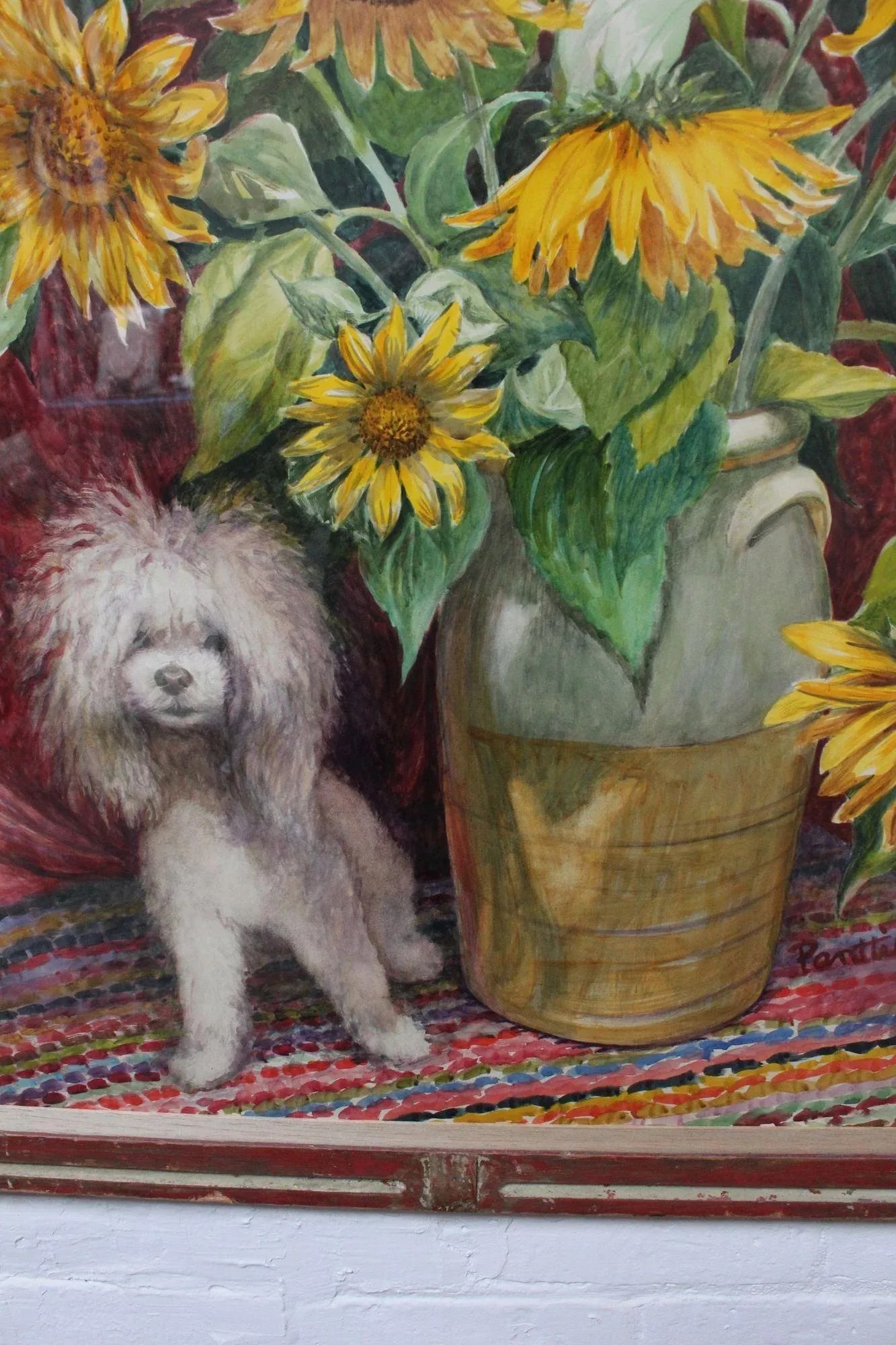 Parker Elwood Panttila "Poodle With Sunflowers" Acrylic Portrait Still Life on Canvas - 6
