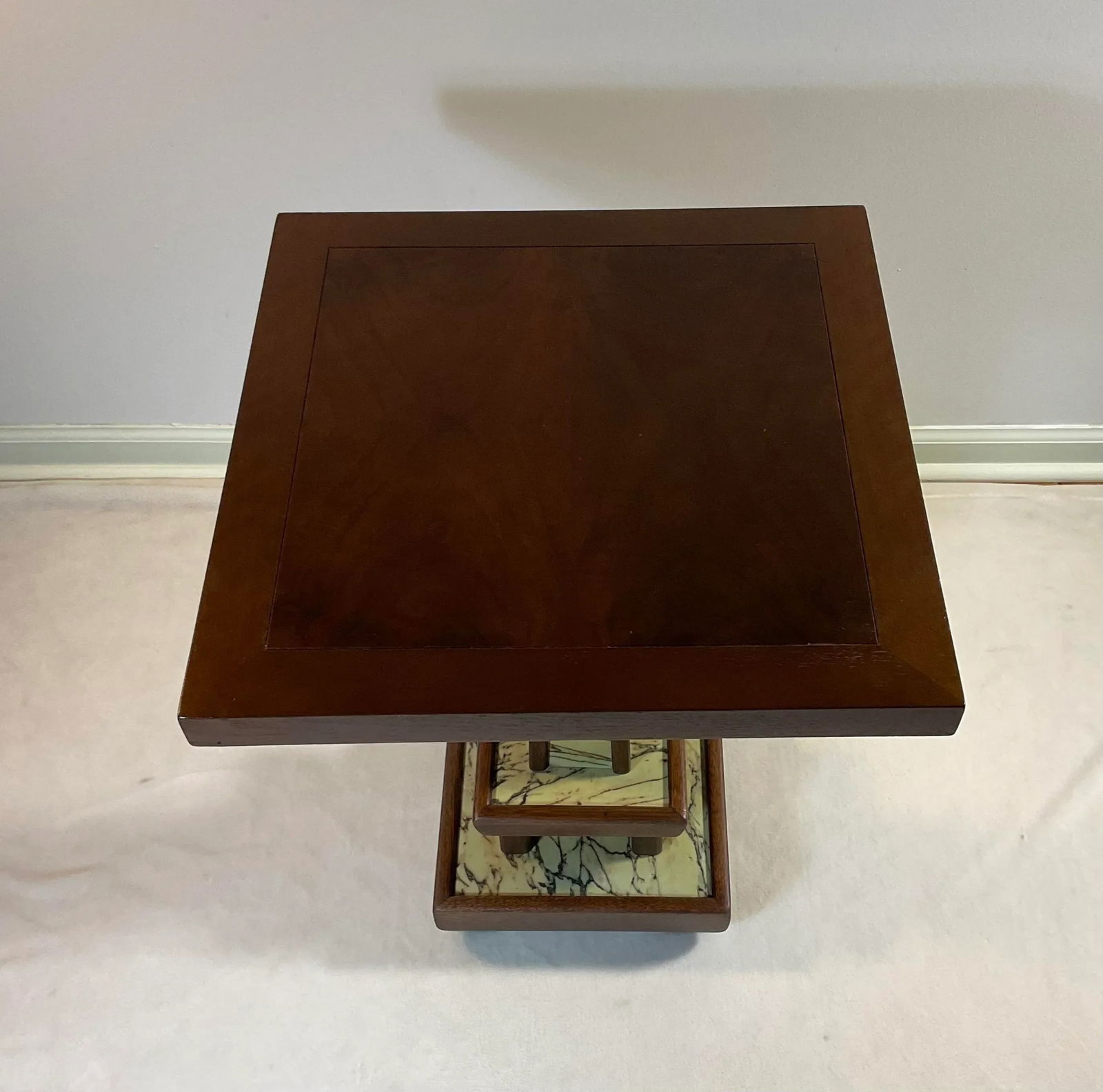 Vintage Walnut Marbleized Modern Decorative Side Table, Circa 50s 60s - 4