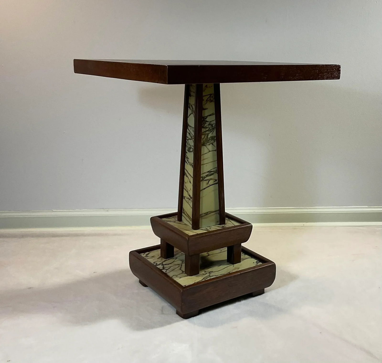 Vintage Walnut Marbleized Modern Decorative Side Table, Circa 50s 60s - 5