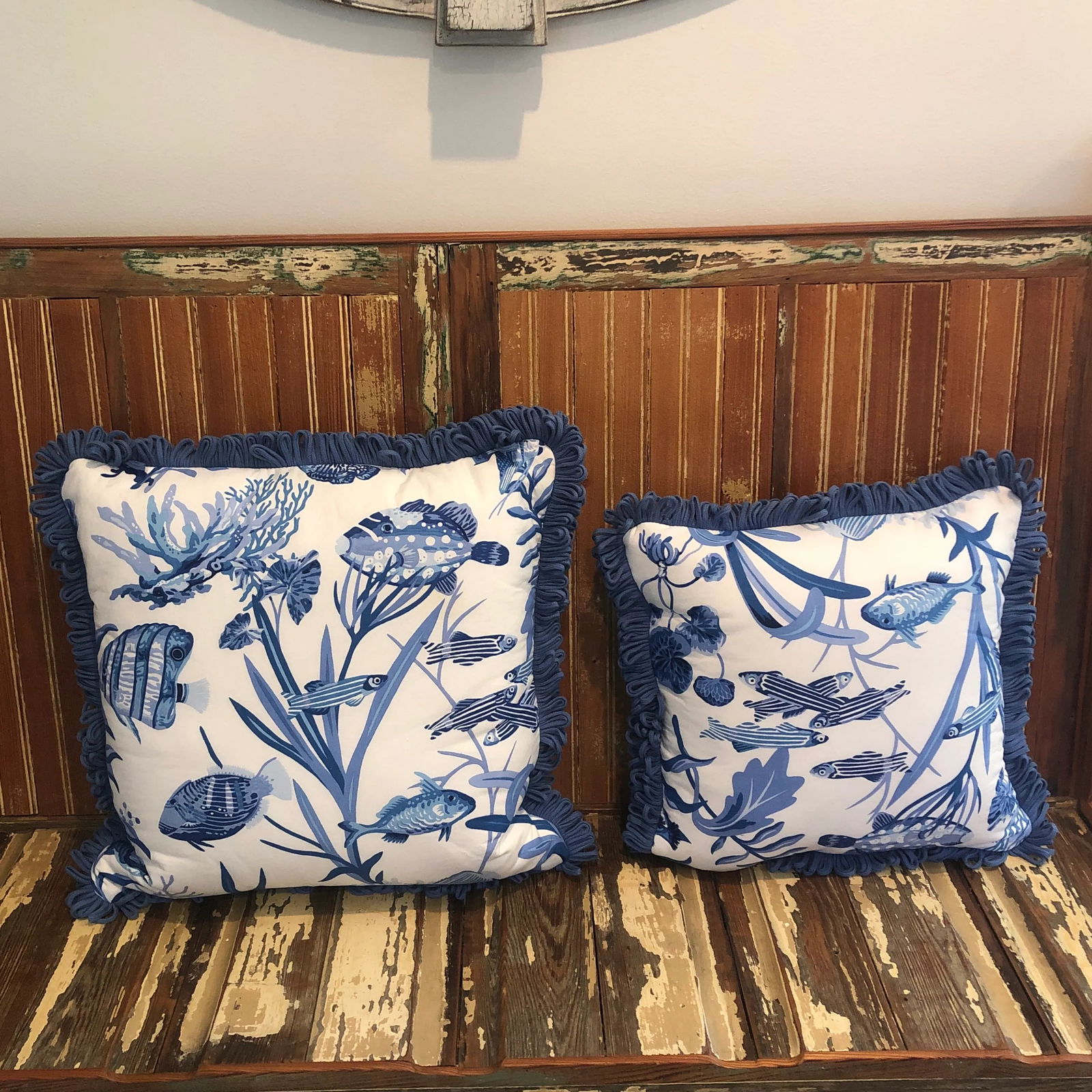 Contemporary Nautical Fish Print Hand Crafted Pillows - Set of 2 - 10