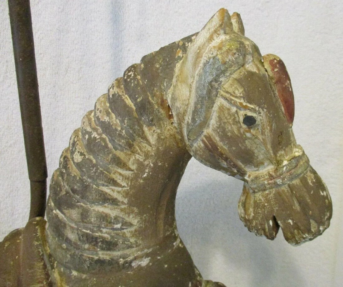 1920s Hand Carved Wooden Dynasty Tang Horse Table Lamp - 4