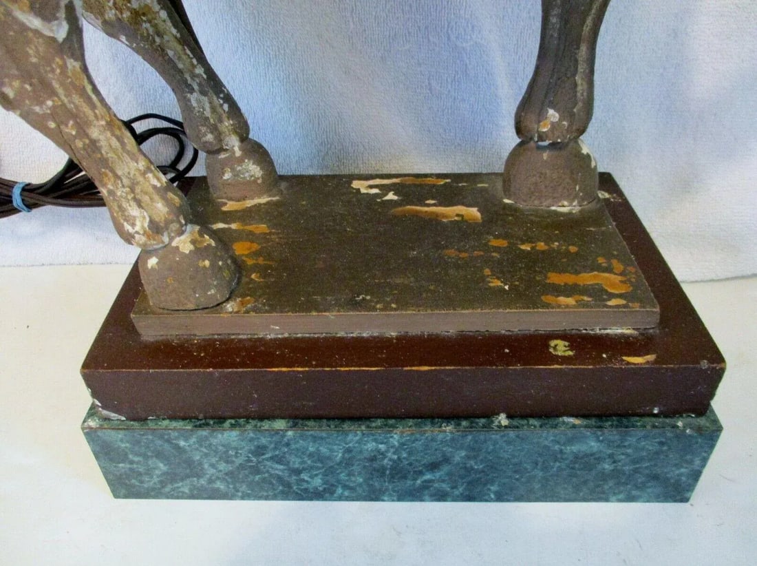 1920s Hand Carved Wooden Dynasty Tang Horse Table Lamp - 7