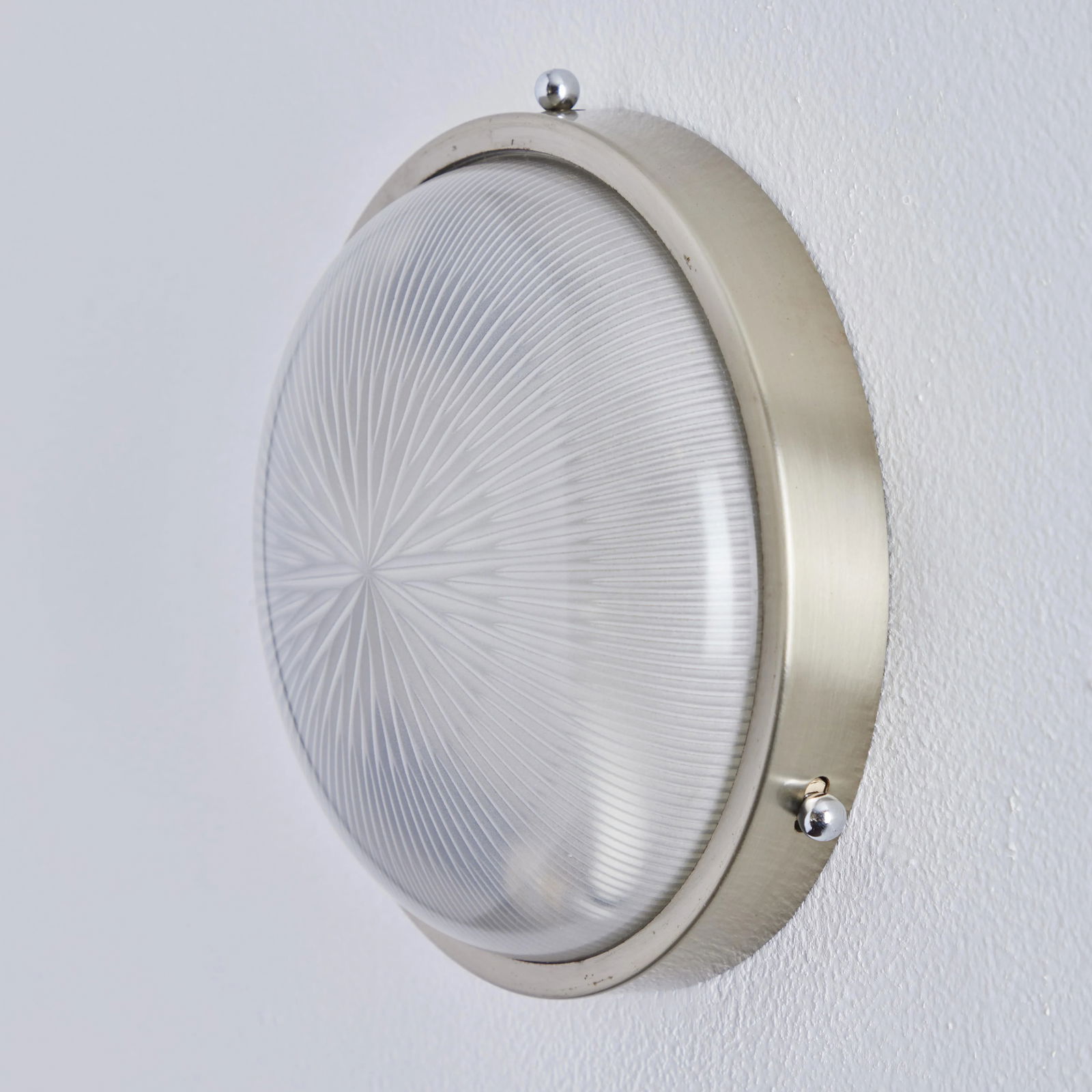 1960s Petite Sergio Mazza Pressed Glass & Nickeled Brass Wall or Ceiling Lamp - 4