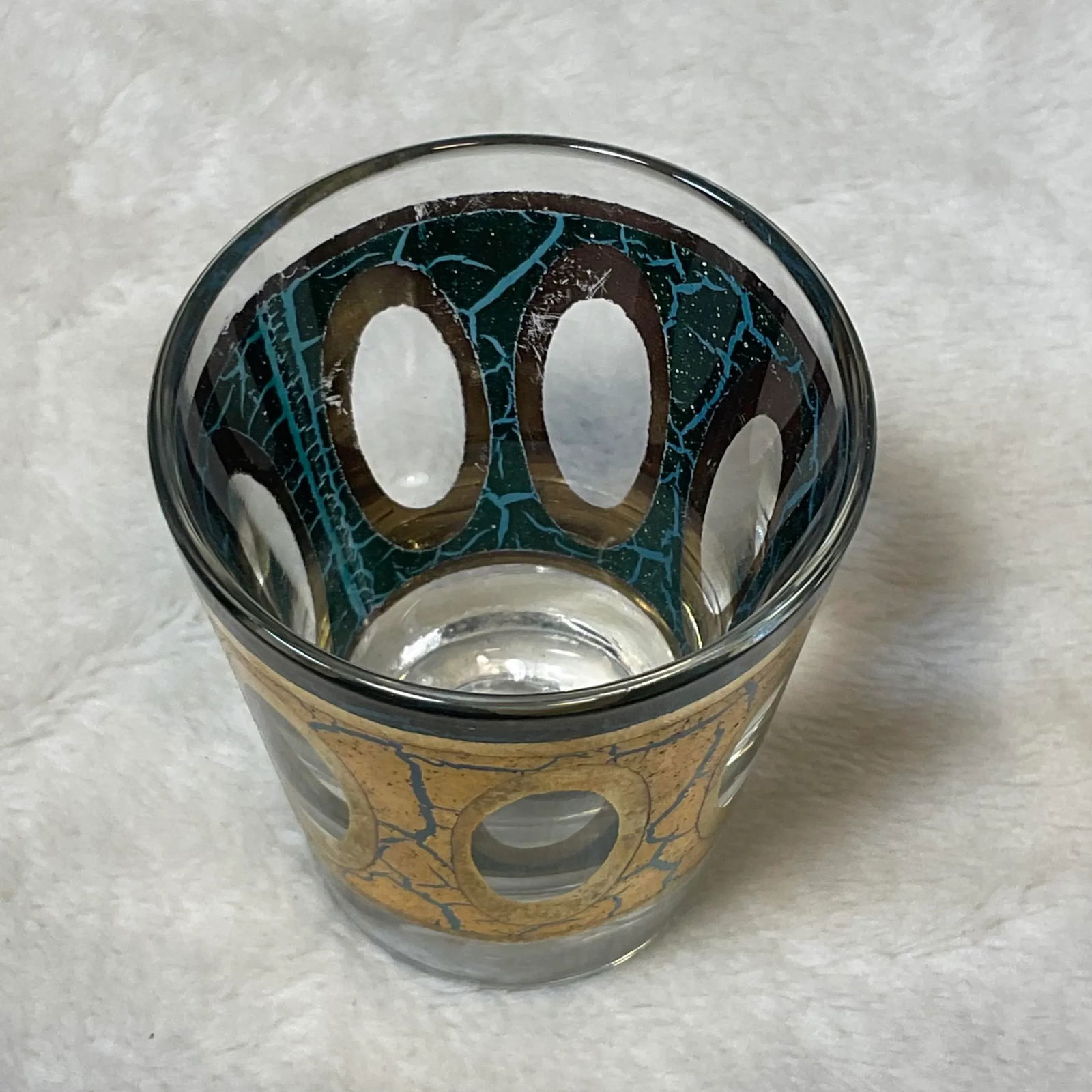 Vintage MCM Culver Gold Blue Crackle Pisa Pattern Cocktail Dispenser and Shot Glasses 22k 1960s Barw - 10