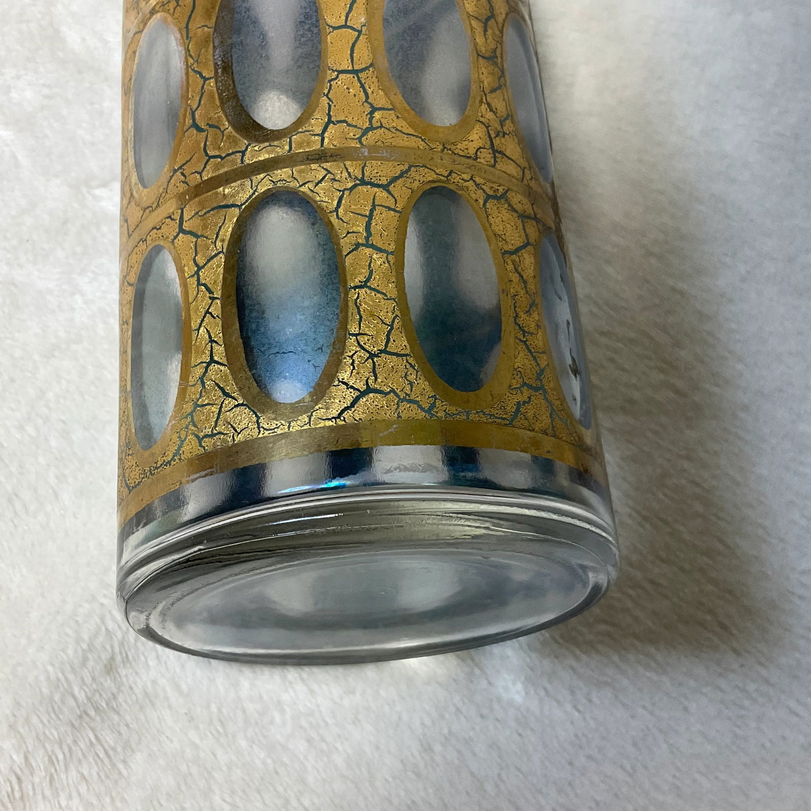 Vintage MCM Culver Gold Blue Crackle Pisa Pattern Cocktail Dispenser and Shot Glasses 22k 1960s Barw - 12