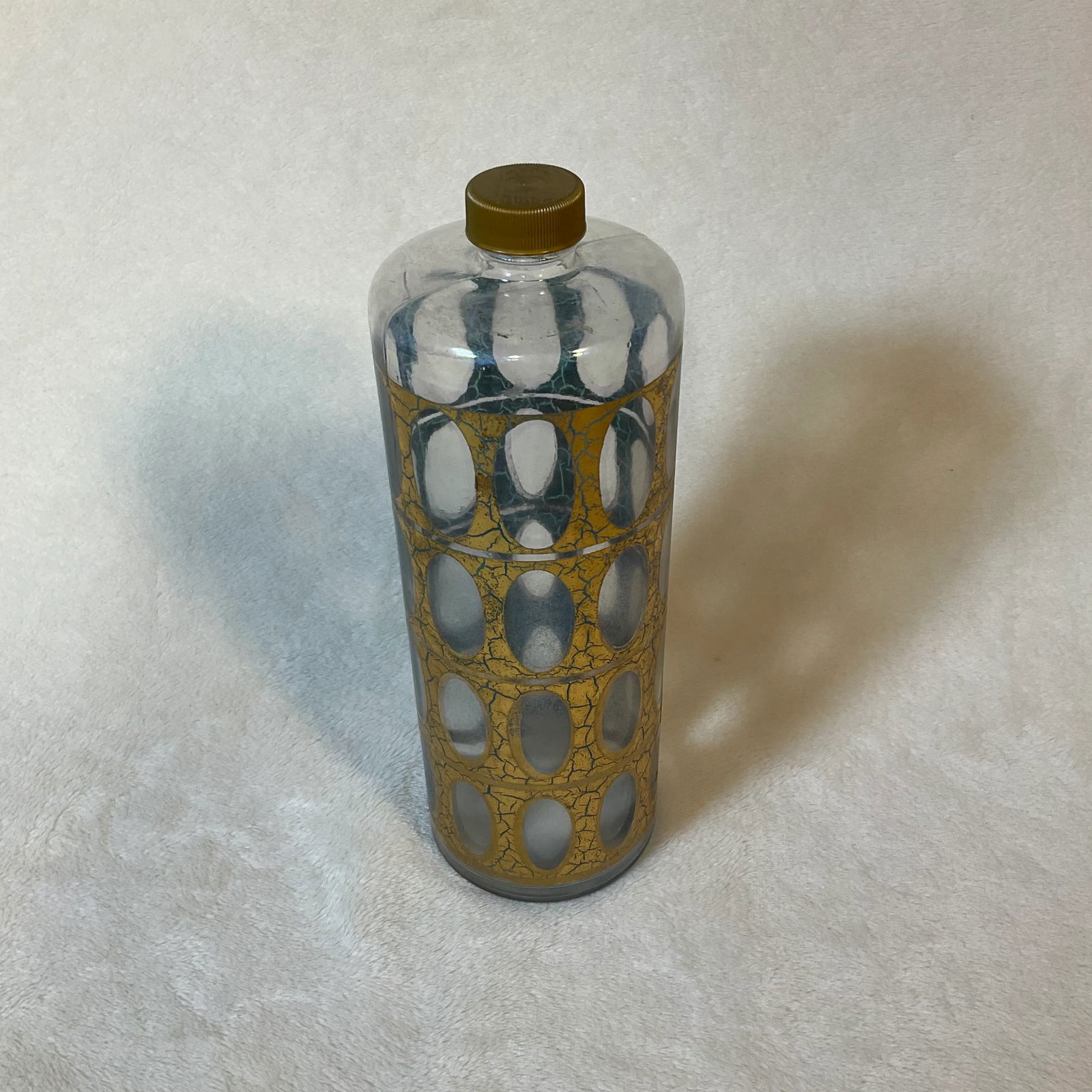 Vintage MCM Culver Gold Blue Crackle Pisa Pattern Cocktail Dispenser and Shot Glasses 22k 1960s Barw - 2
