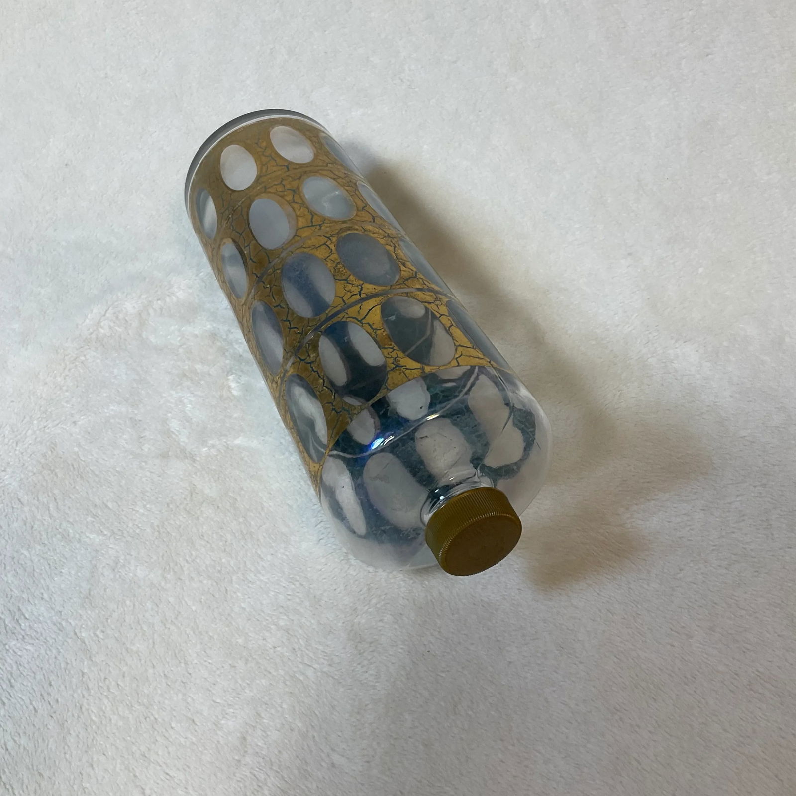 Vintage MCM Culver Gold Blue Crackle Pisa Pattern Cocktail Dispenser and Shot Glasses 22k 1960s Barw - 5