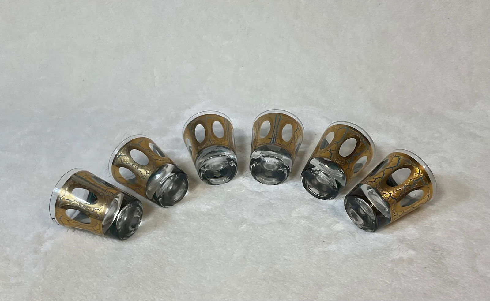 Vintage MCM Culver Gold Blue Crackle Pisa Pattern Cocktail Dispenser and Shot Glasses 22k 1960s Barw - 7