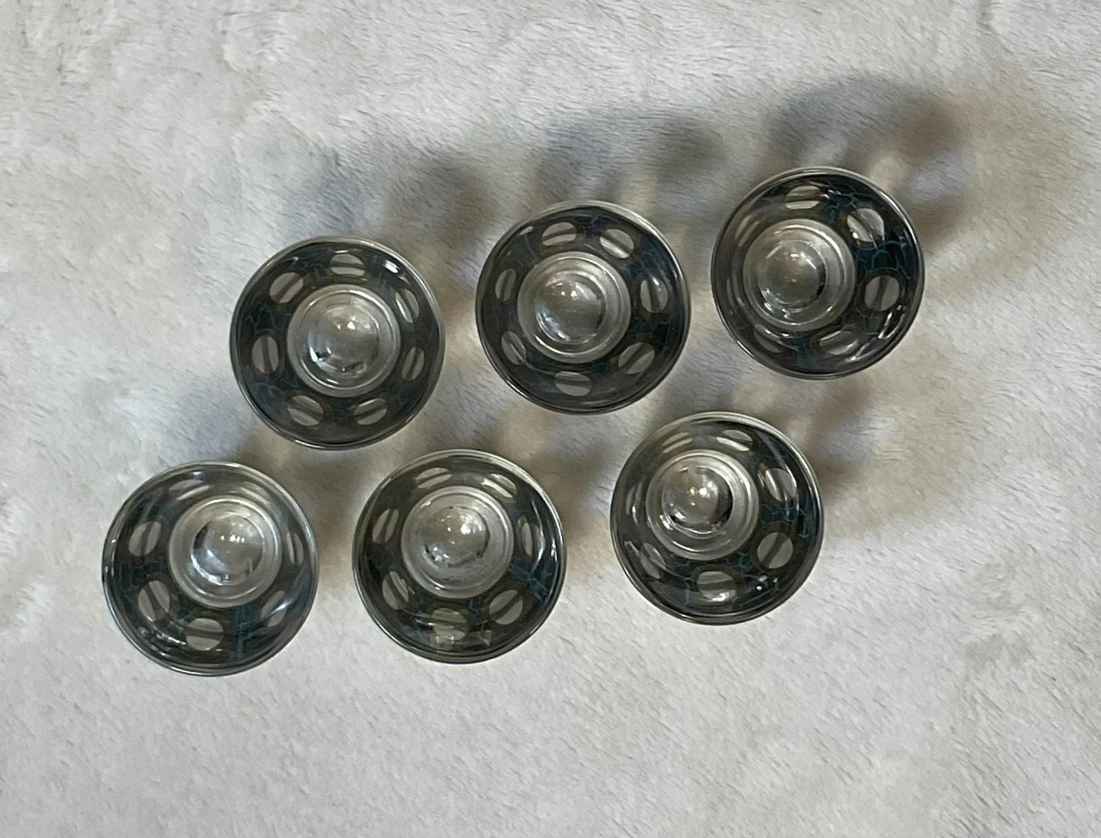 Vintage MCM Culver Gold Blue Crackle Pisa Pattern Cocktail Dispenser and Shot Glasses 22k 1960s Barw - 9