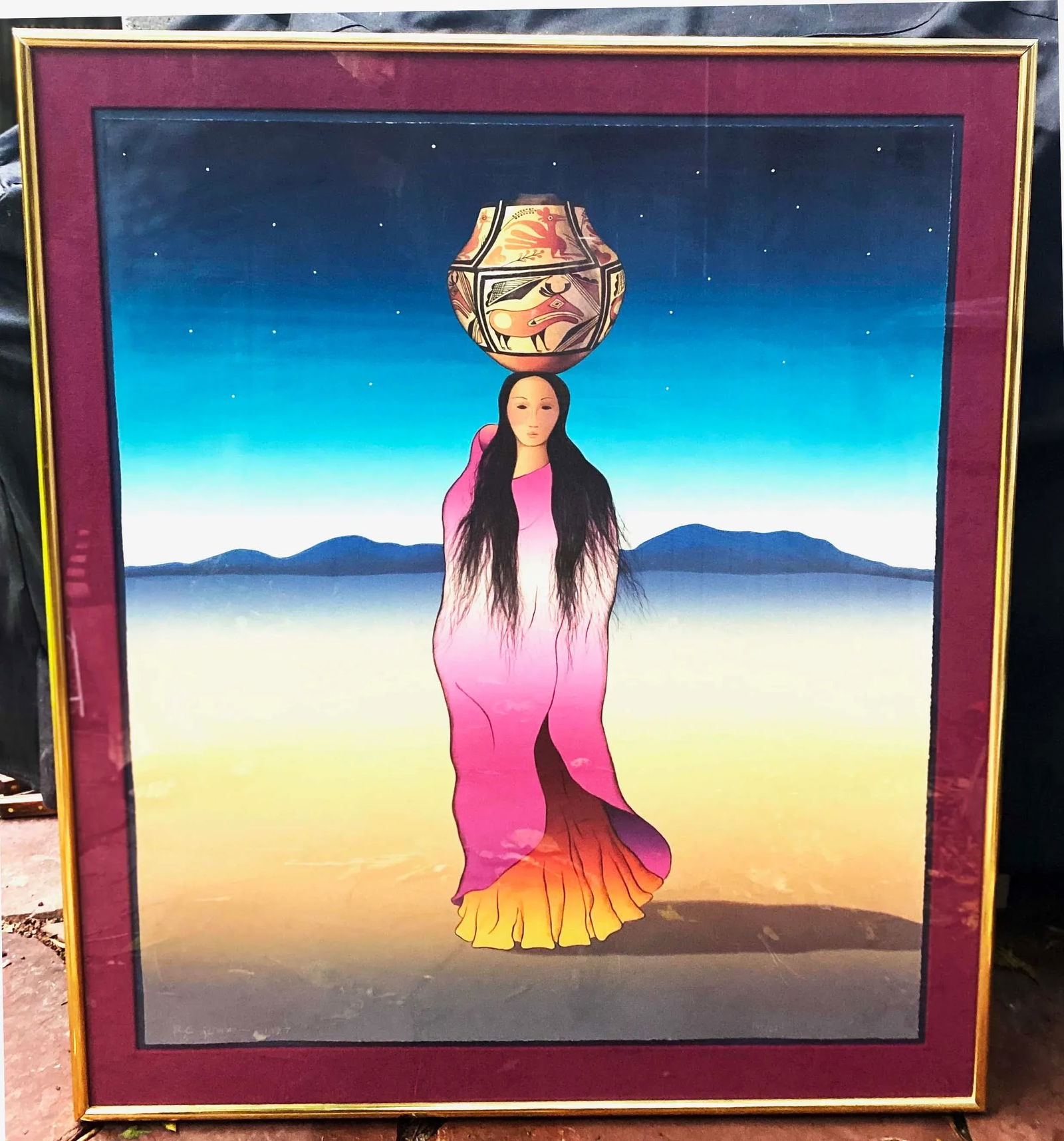 Original R C Gorman Signed Lithograph 'The Water Carrier', Framed - 13