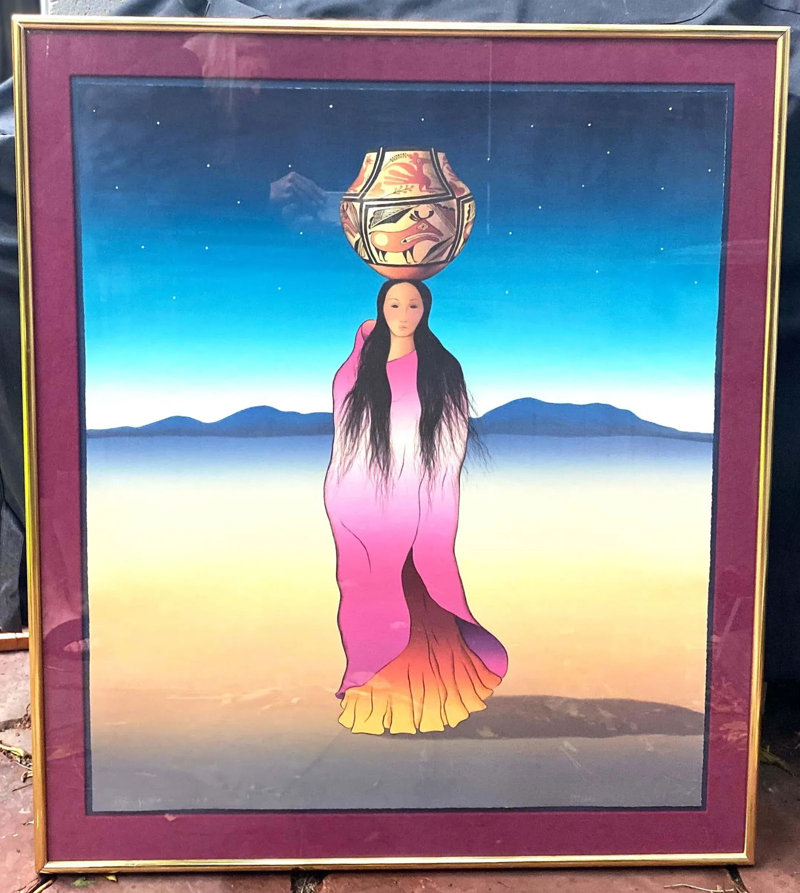 Original R C Gorman Signed Lithograph 'The Water Carrier', Framed - 5