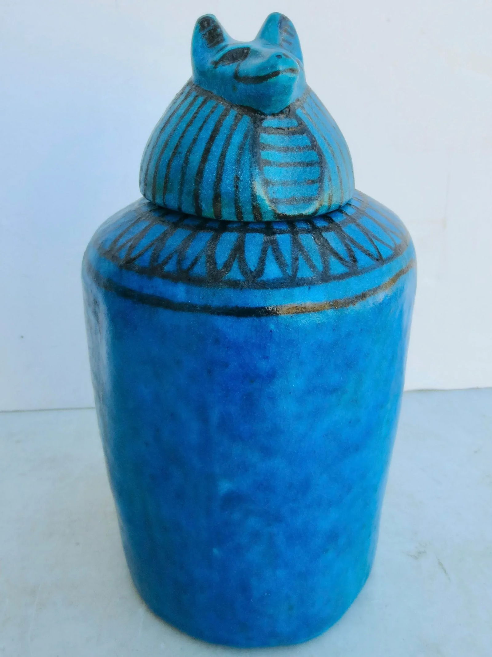 Metropolitan Museum of Art Egyptian Faience Canopotic Jar Circa 1980s' - 2