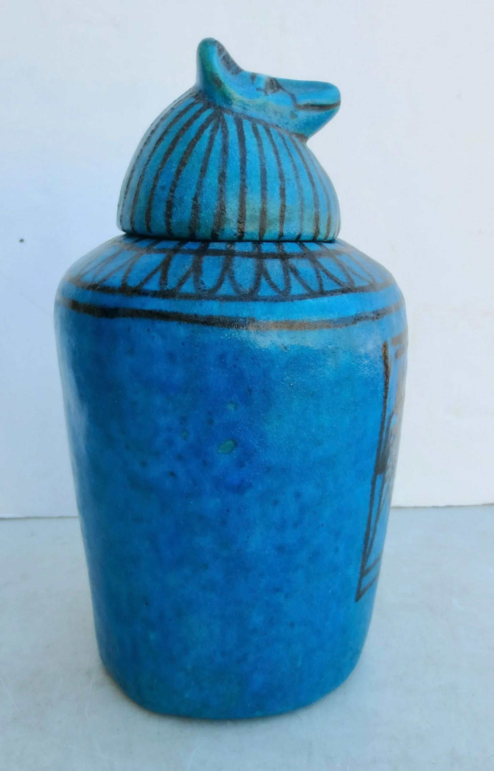 Metropolitan Museum of Art Egyptian Faience Canopotic Jar Circa 1980s' - 4
