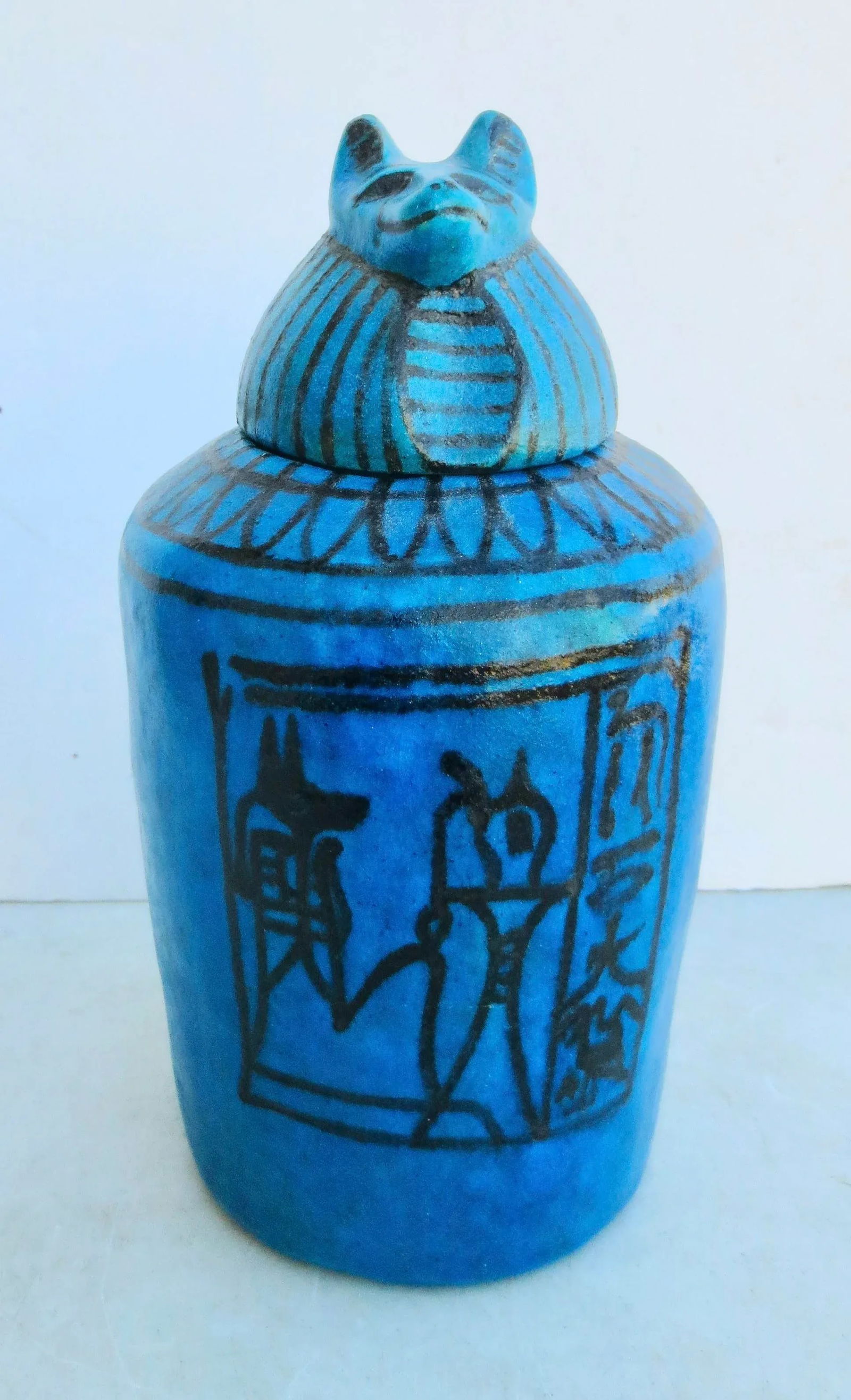 Metropolitan Museum of Art Egyptian Faience Canopotic Jar Circa 1980s' - 9