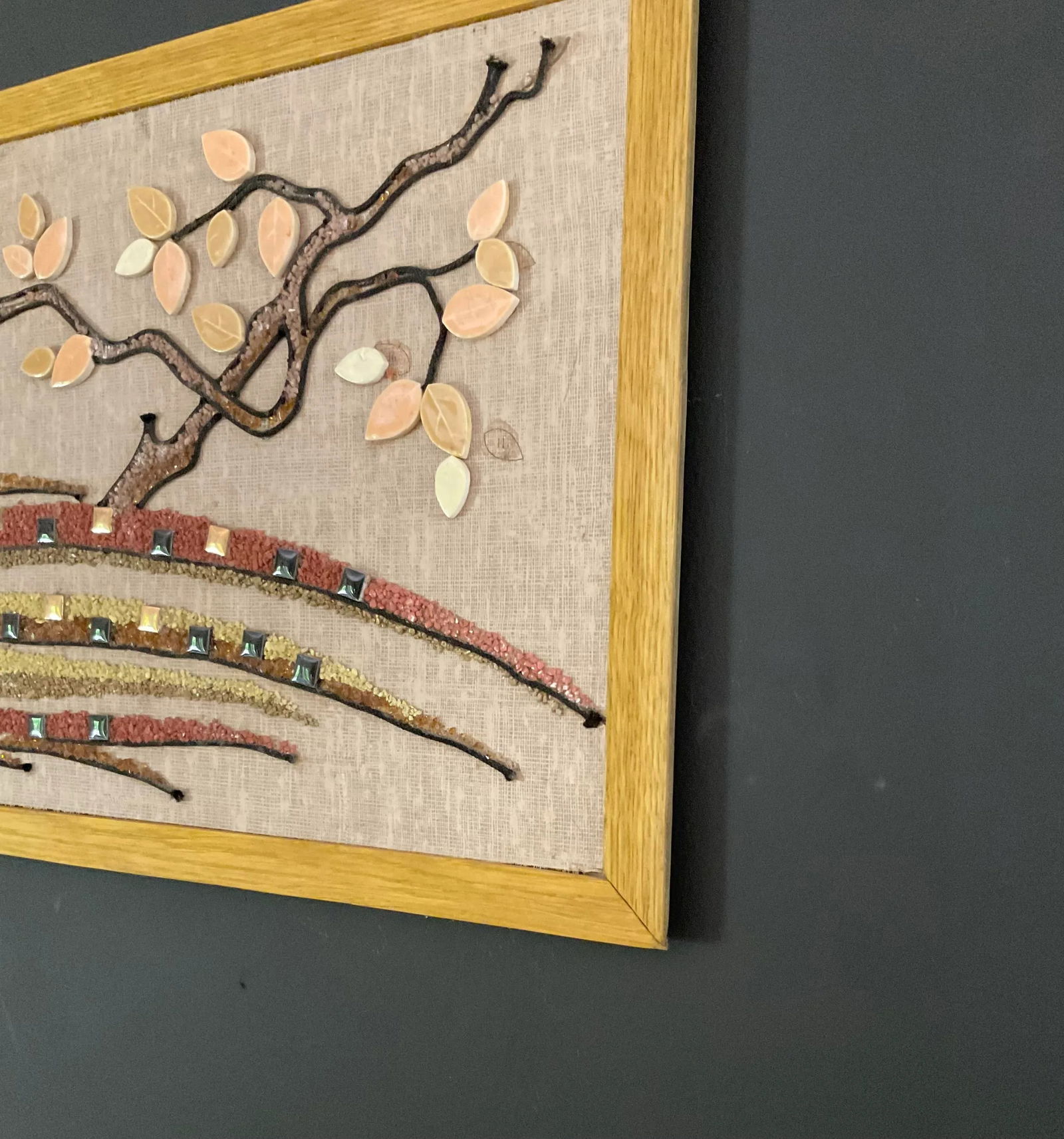 Vintage 1960s Rock Pebble & Ceramic Golden Pheasant Mid Century Modern Wall Art - 10