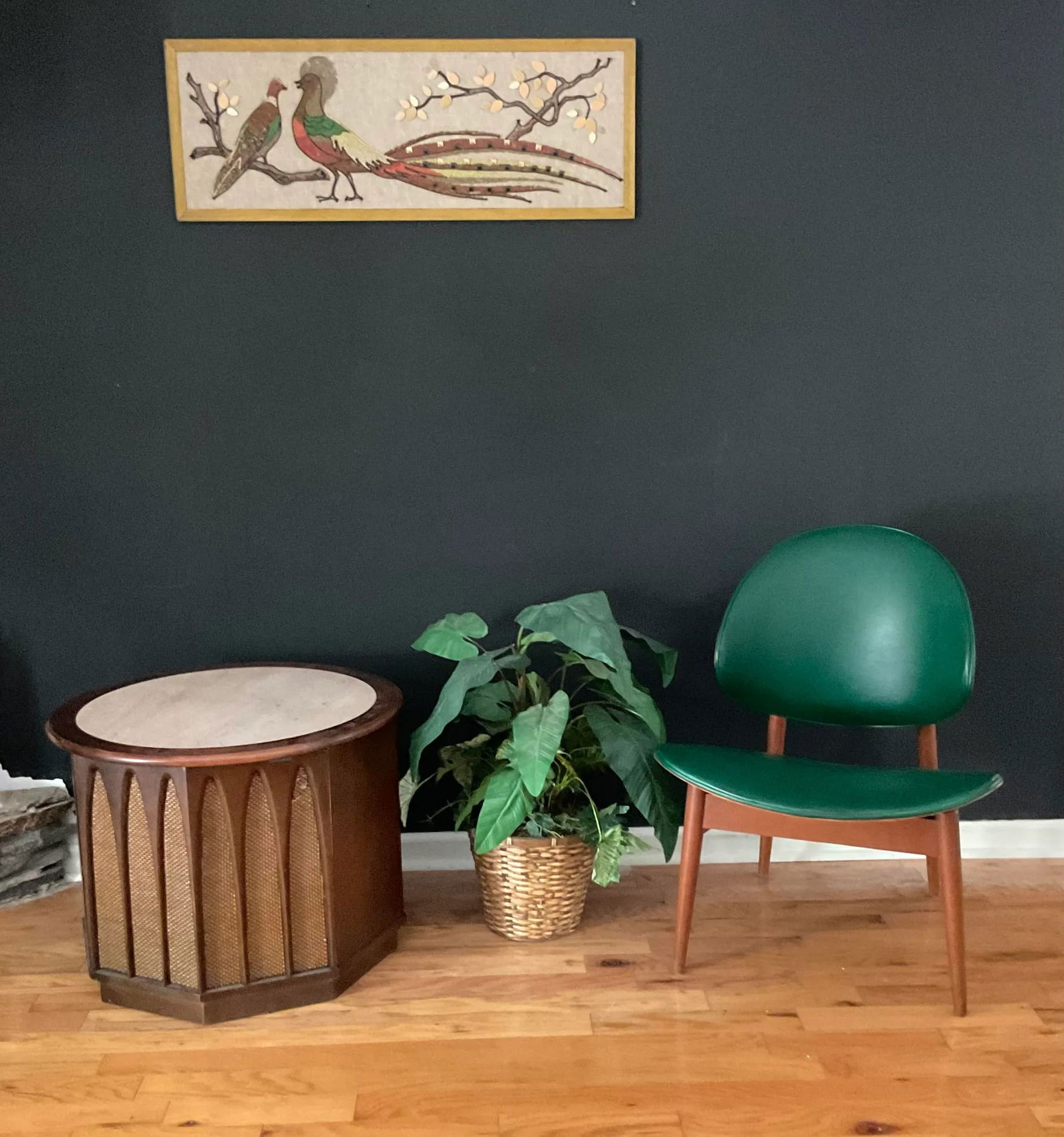 Vintage 1960s Rock Pebble & Ceramic Golden Pheasant Mid Century Modern Wall Art - 11