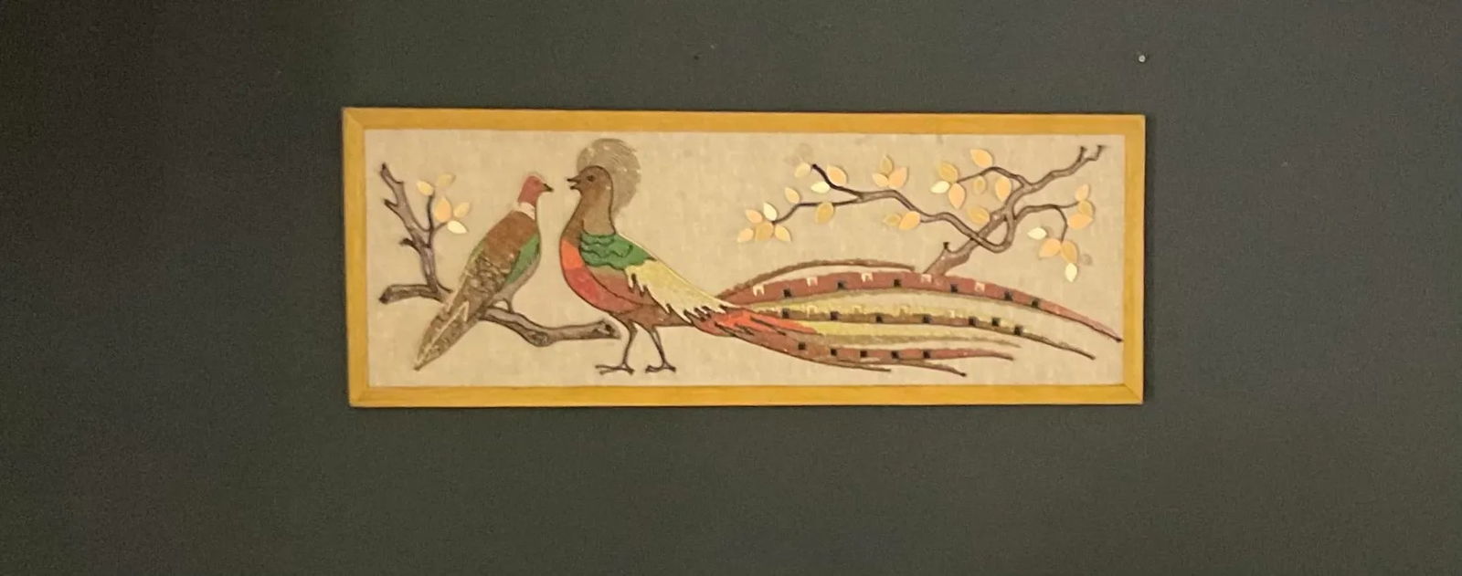 Vintage 1960s Rock Pebble & Ceramic Golden Pheasant Mid Century Modern Wall Art - 13