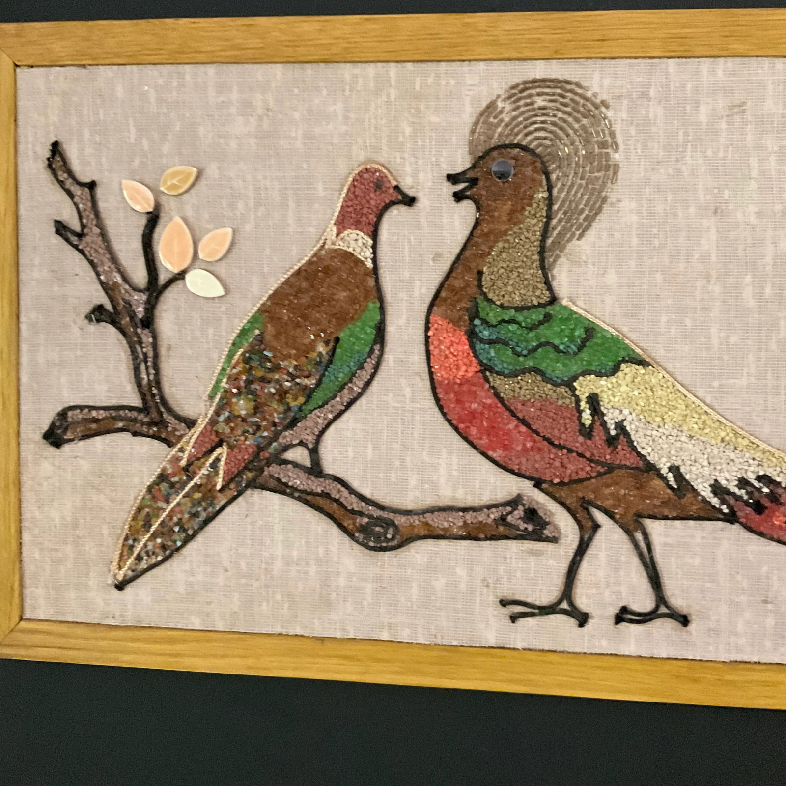 Vintage 1960s Rock Pebble & Ceramic Golden Pheasant Mid Century Modern Wall Art - 6