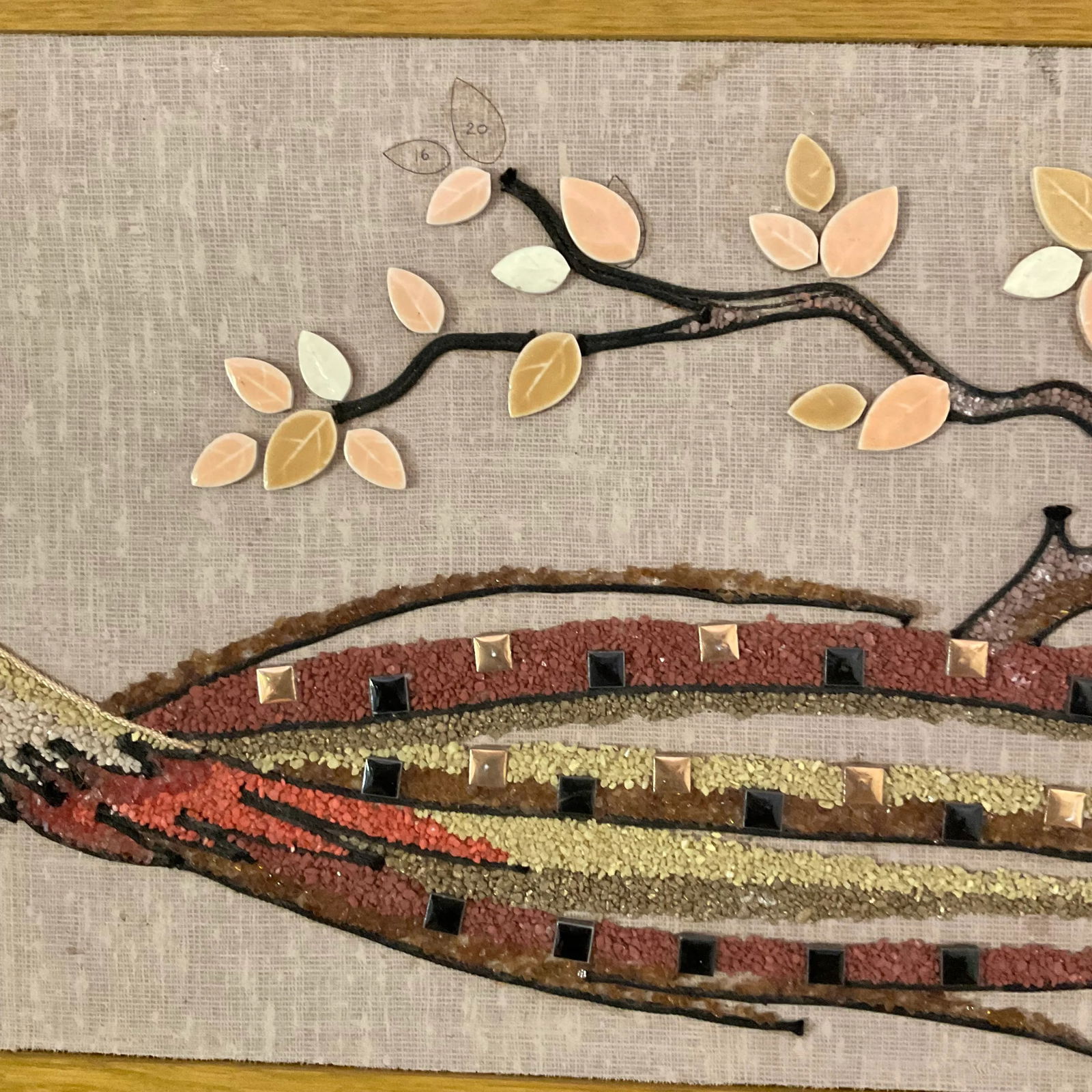 Vintage 1960s Rock Pebble & Ceramic Golden Pheasant Mid Century Modern Wall Art - 7