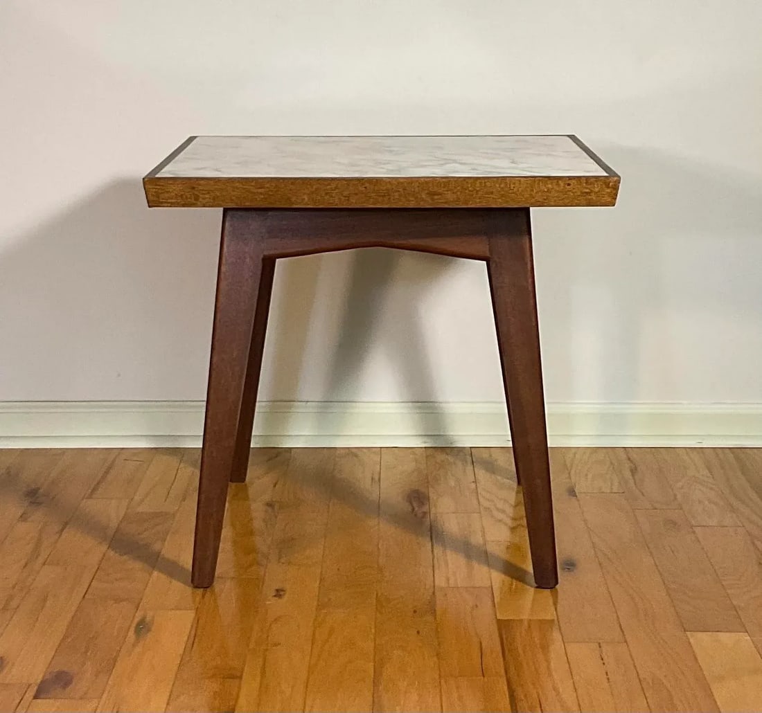 Vintage Mid Century 60s Side Table With Marbleized Top - 3