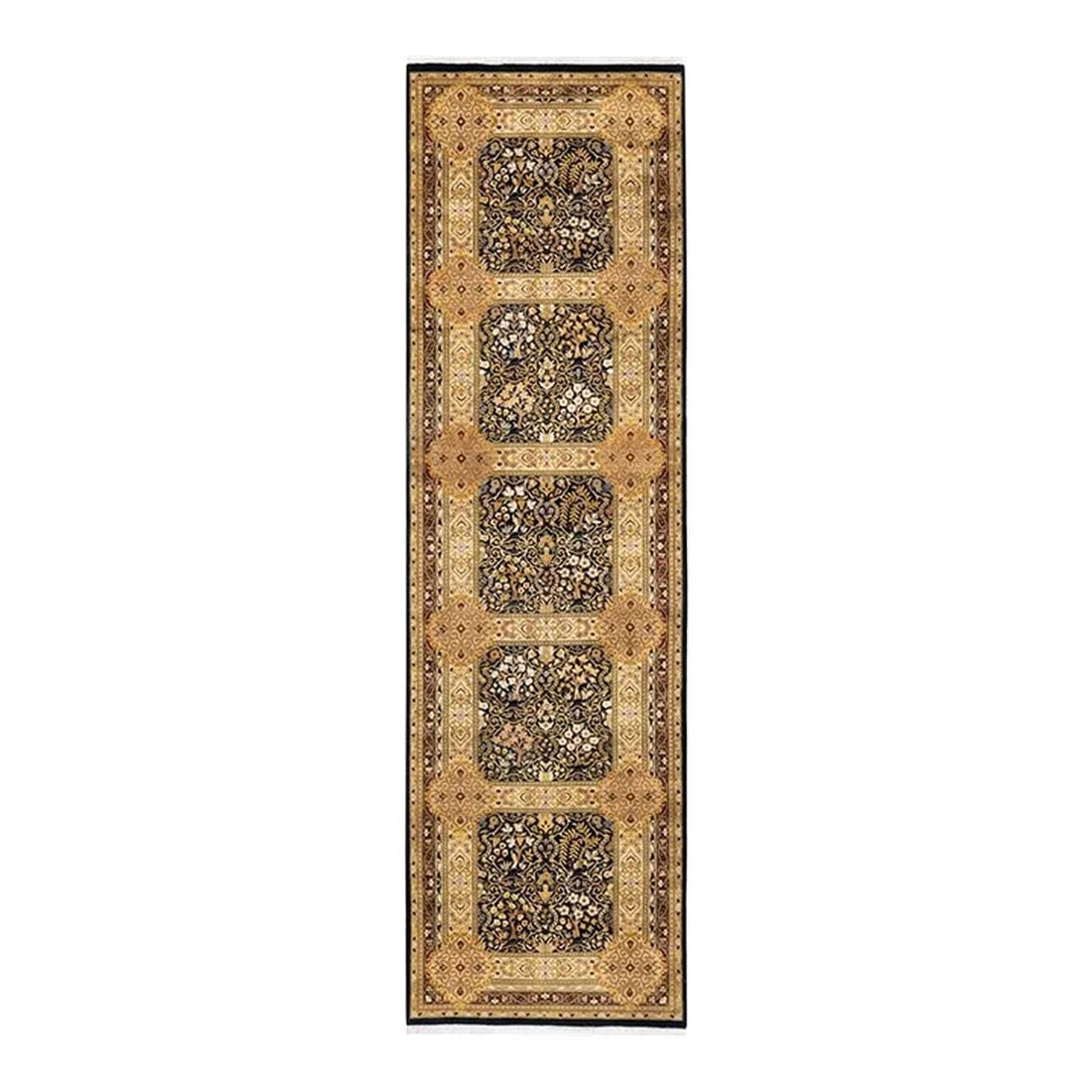 Mogul, One-of-a-Kind Hand-Knotted Area Rug in Black, 3' 1" x 10' 9": With understated palettes and allover designs, the rugs in the Mogul Collection will bring timeless sophistication to any room. Influenced by a spectrum of Turkish, Indian, and Persian designs, the