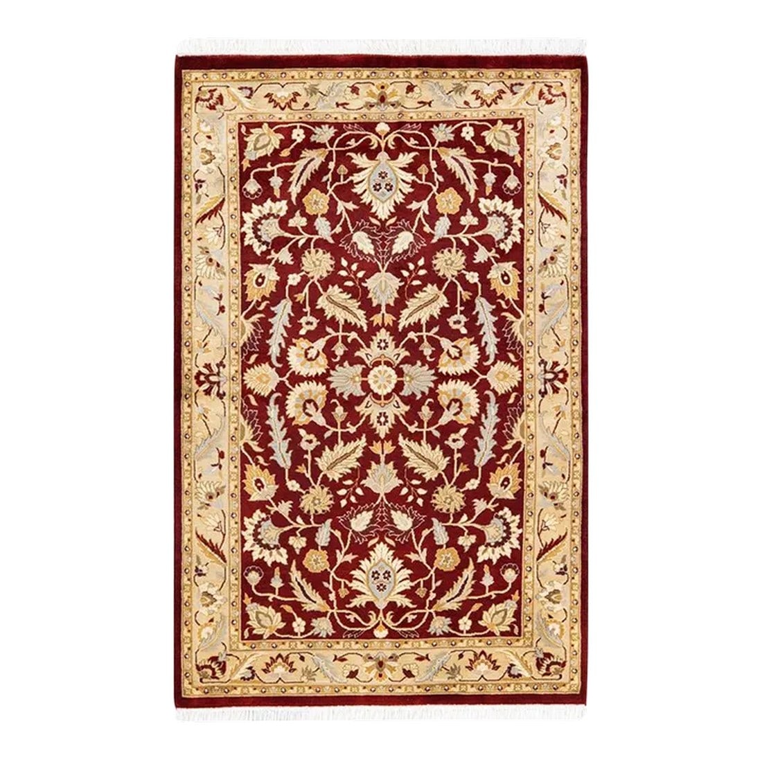Mogul, One-of-a-Kind Hand-Knotted Area Rug in Red, 3' 3" x 5' 1": With understated palettes and allover designs, the rugs in the Mogul Collection will bring timeless sophistication to any room. Influenced by a spectrum of Turkish, Indian, and Persian designs, the