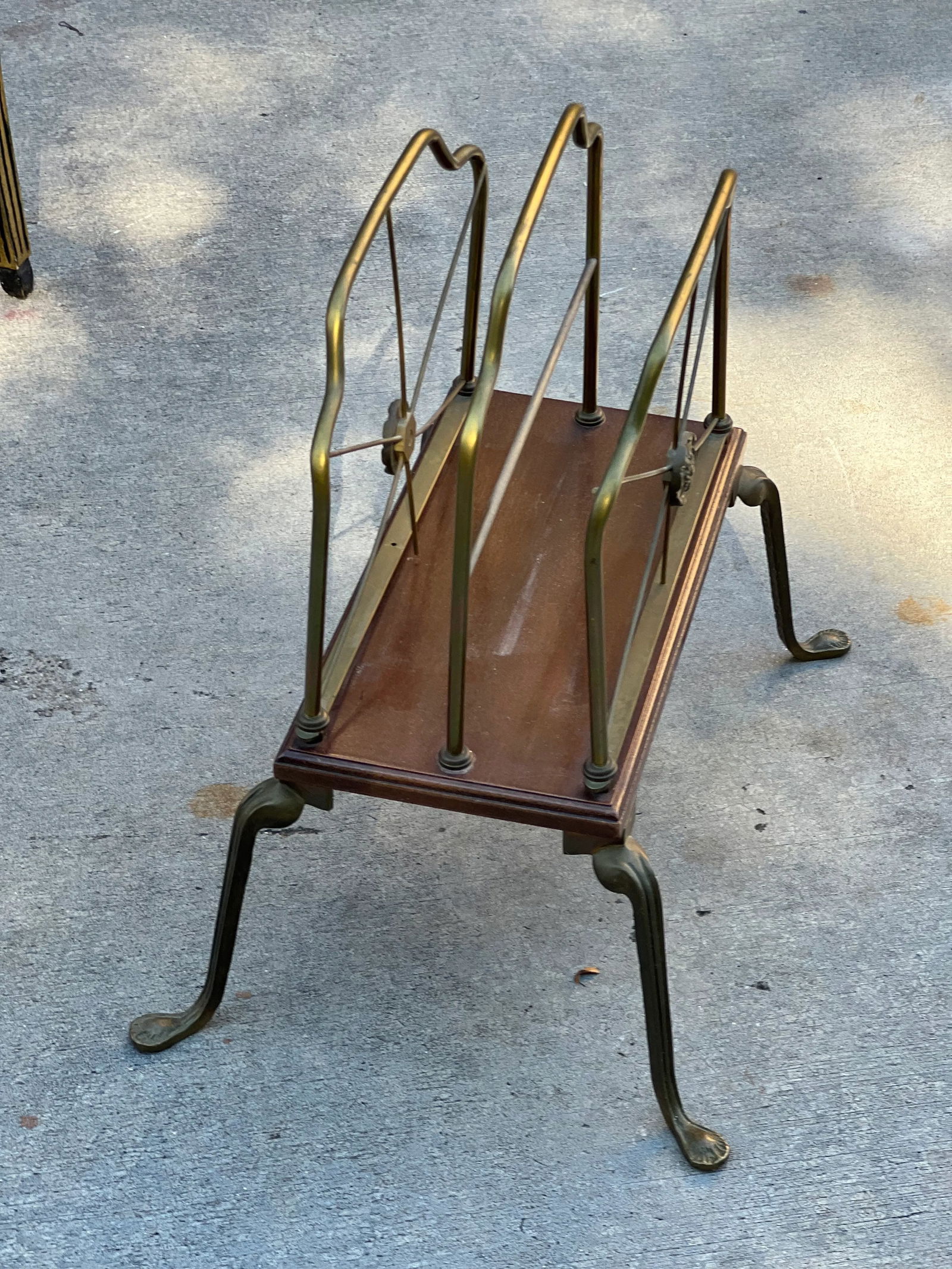 Vintage Brass and Wooden Magazine Rack - 2