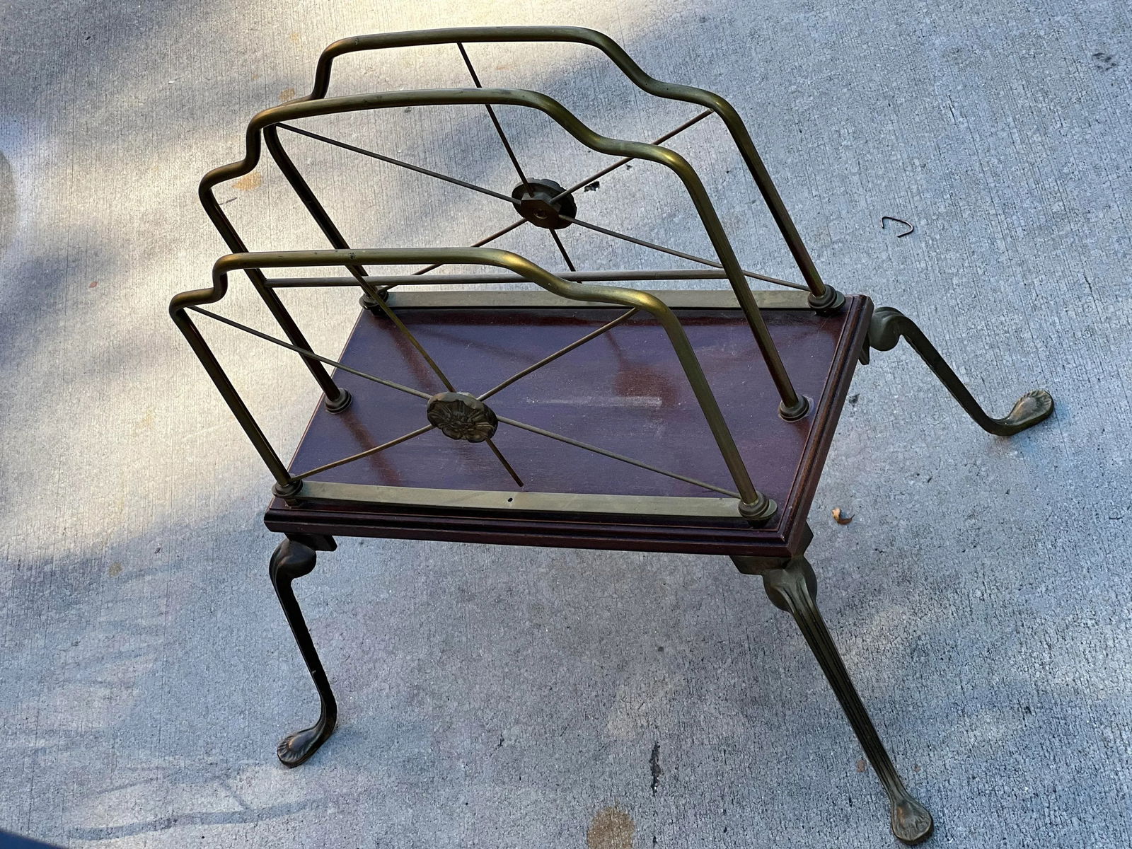 Vintage Brass and Wooden Magazine Rack - 3