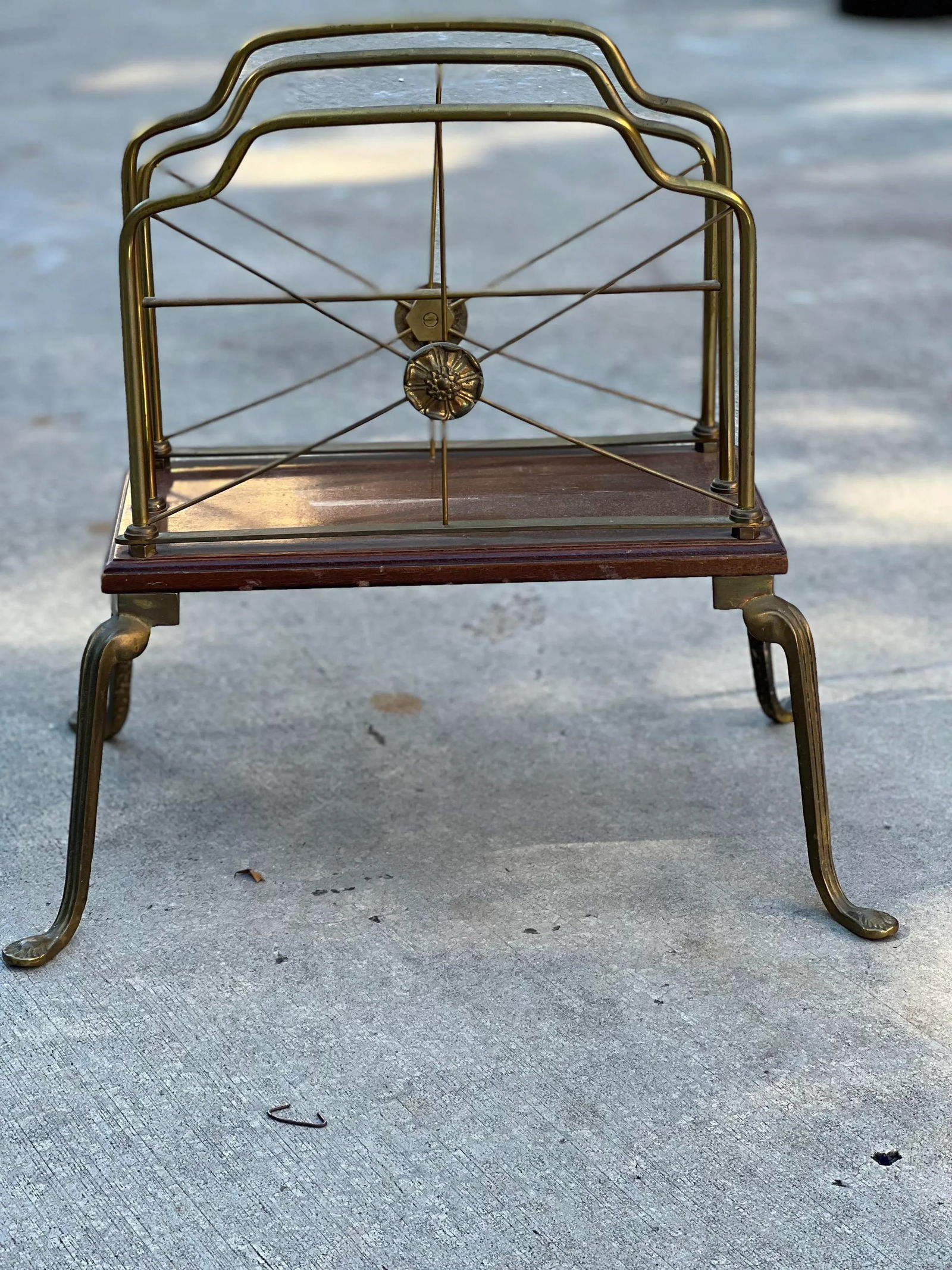 Vintage Brass and Wooden Magazine Rack - 4