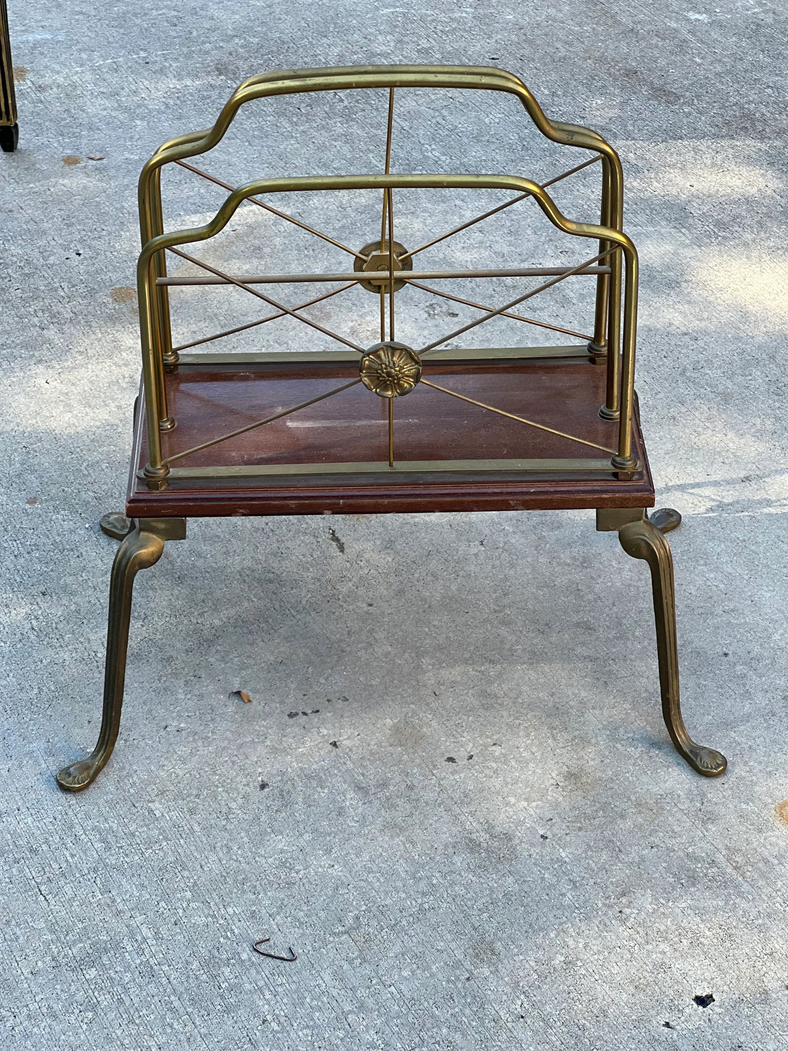 Vintage Brass and Wooden Magazine Rack - 7
